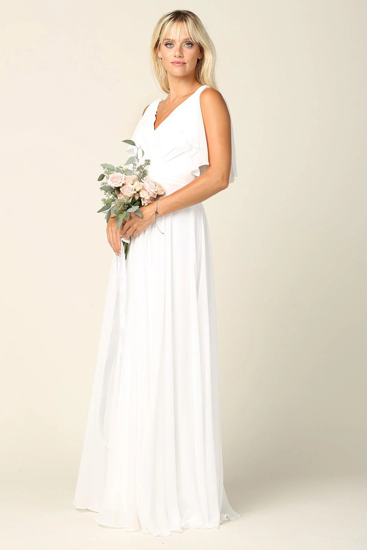 Long Formal Flutter Sleeves Bridesmaids Dress