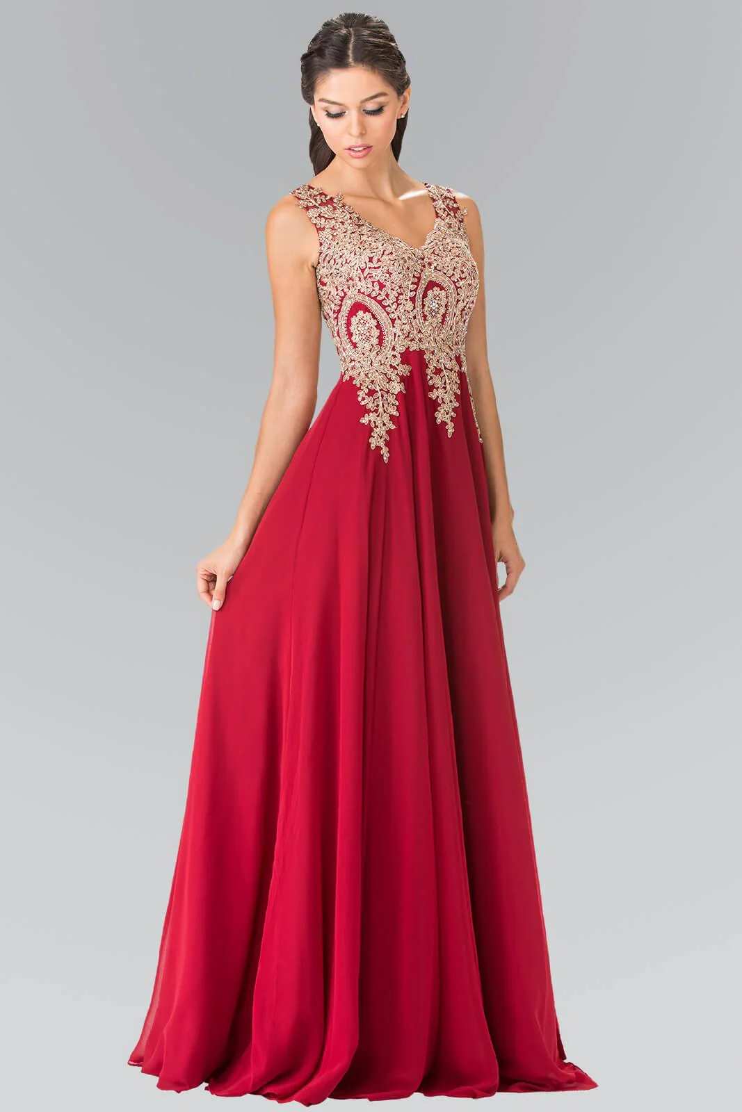 Embroidered Chiffon Long Prom Dress Formal