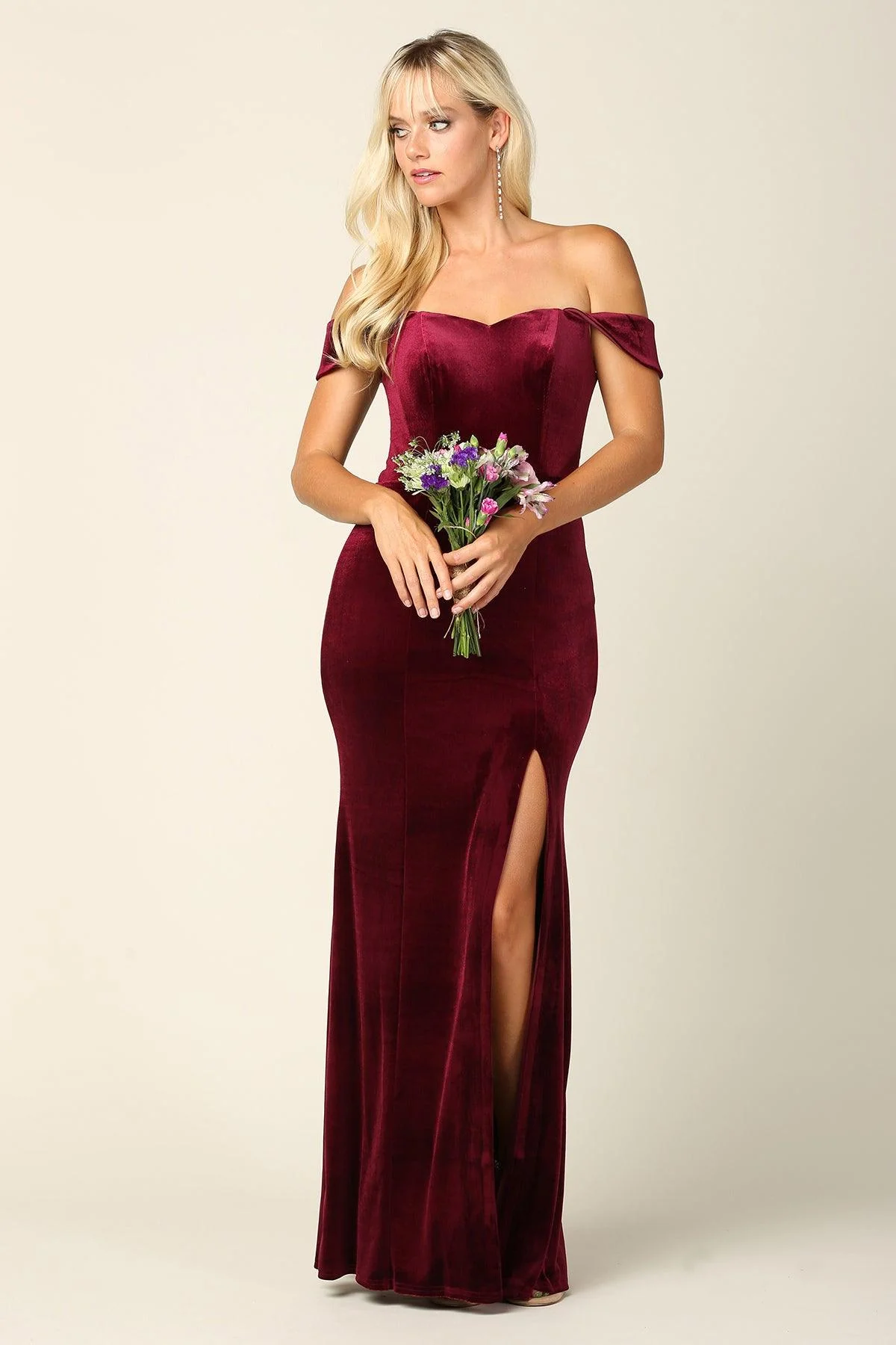 Long Formal Off Shoulder Velvet Evening Dress