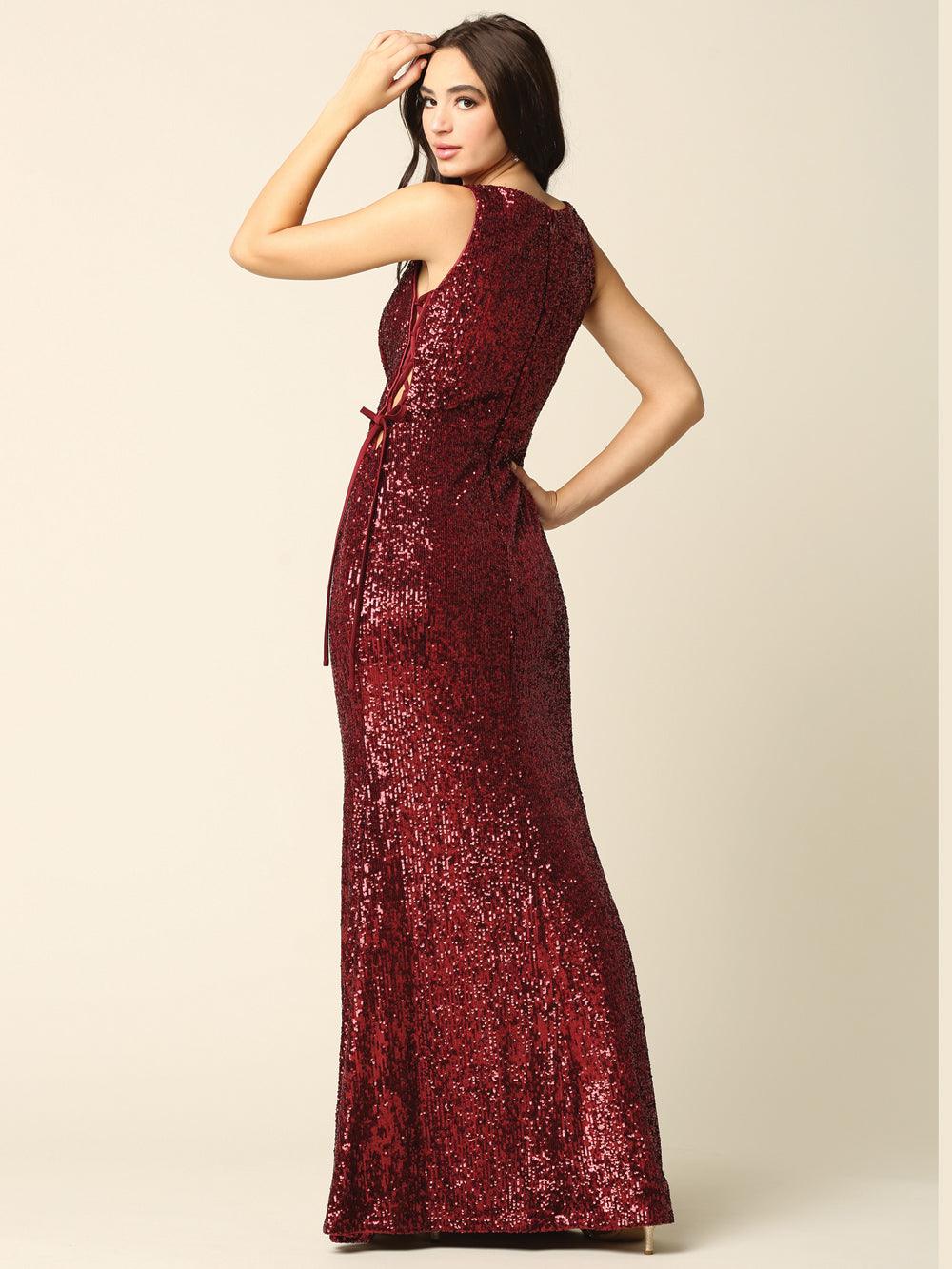 Long Sleeveless Formal Fitted Sequins Dress