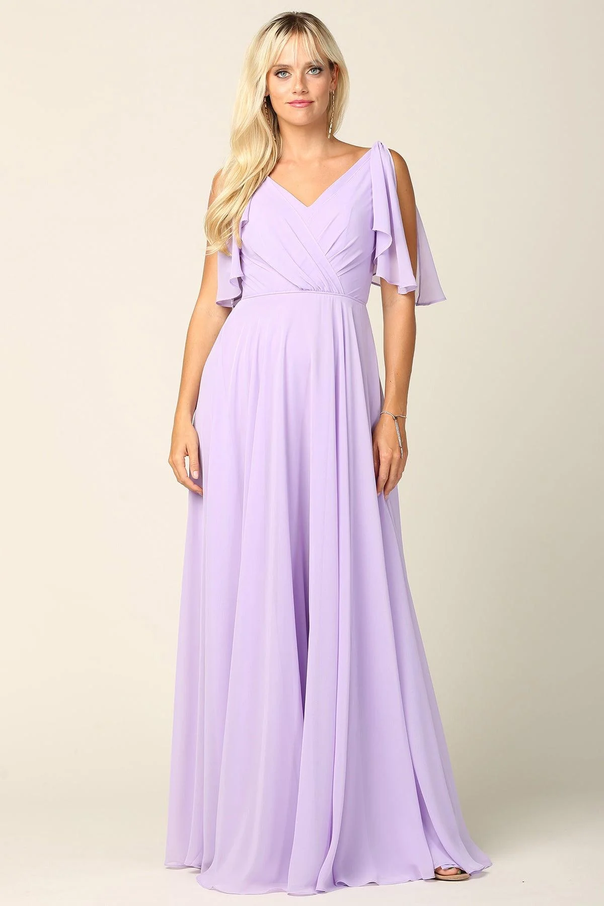 Long Formal Flutter Sleeves Bridesmaids Dress