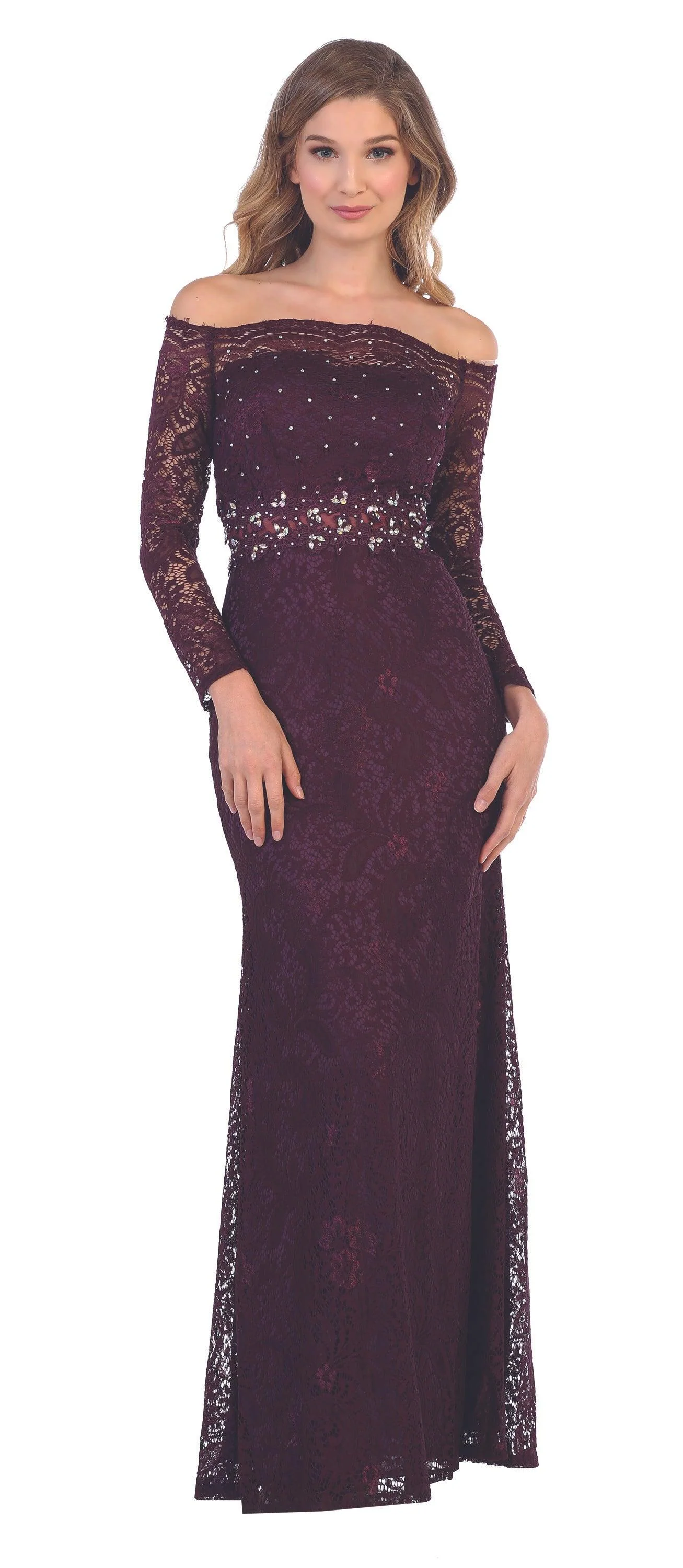 Long Off Shoulder Formal Lace Evening Party Dress