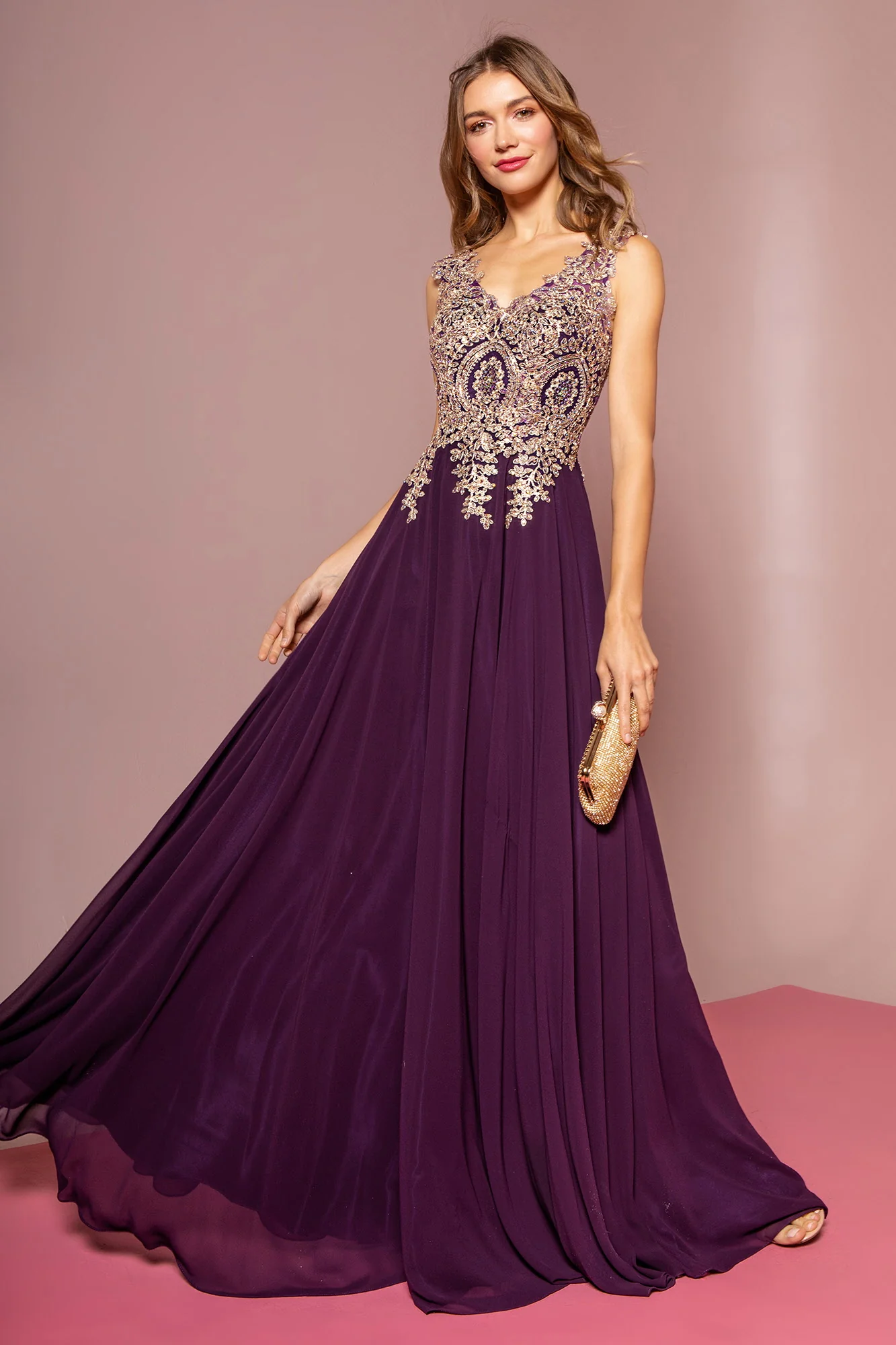 Embroidered Chiffon Long Prom Dress Formal
