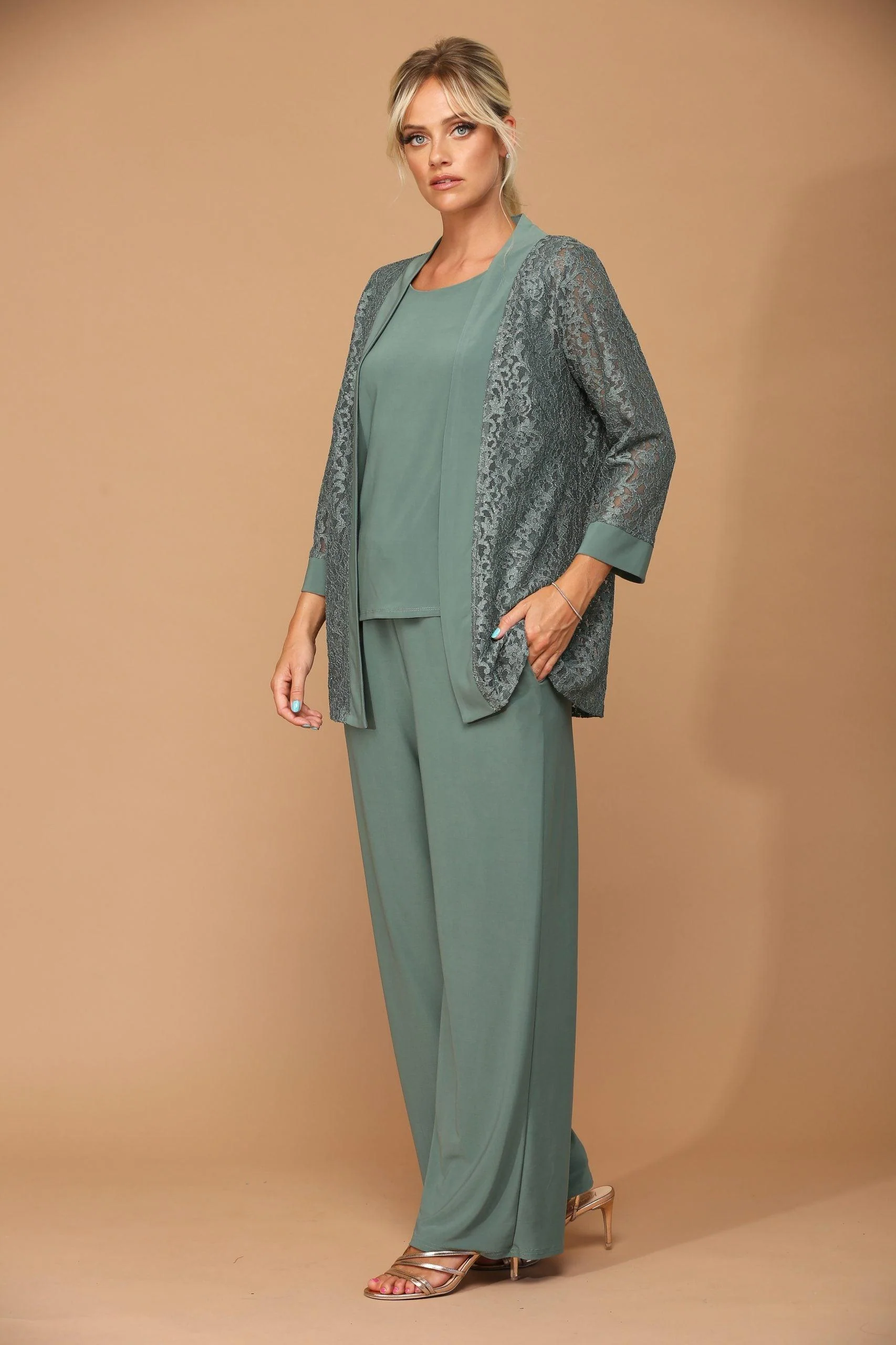 Long Formal Mother of the Bride Jacket Pant Suit