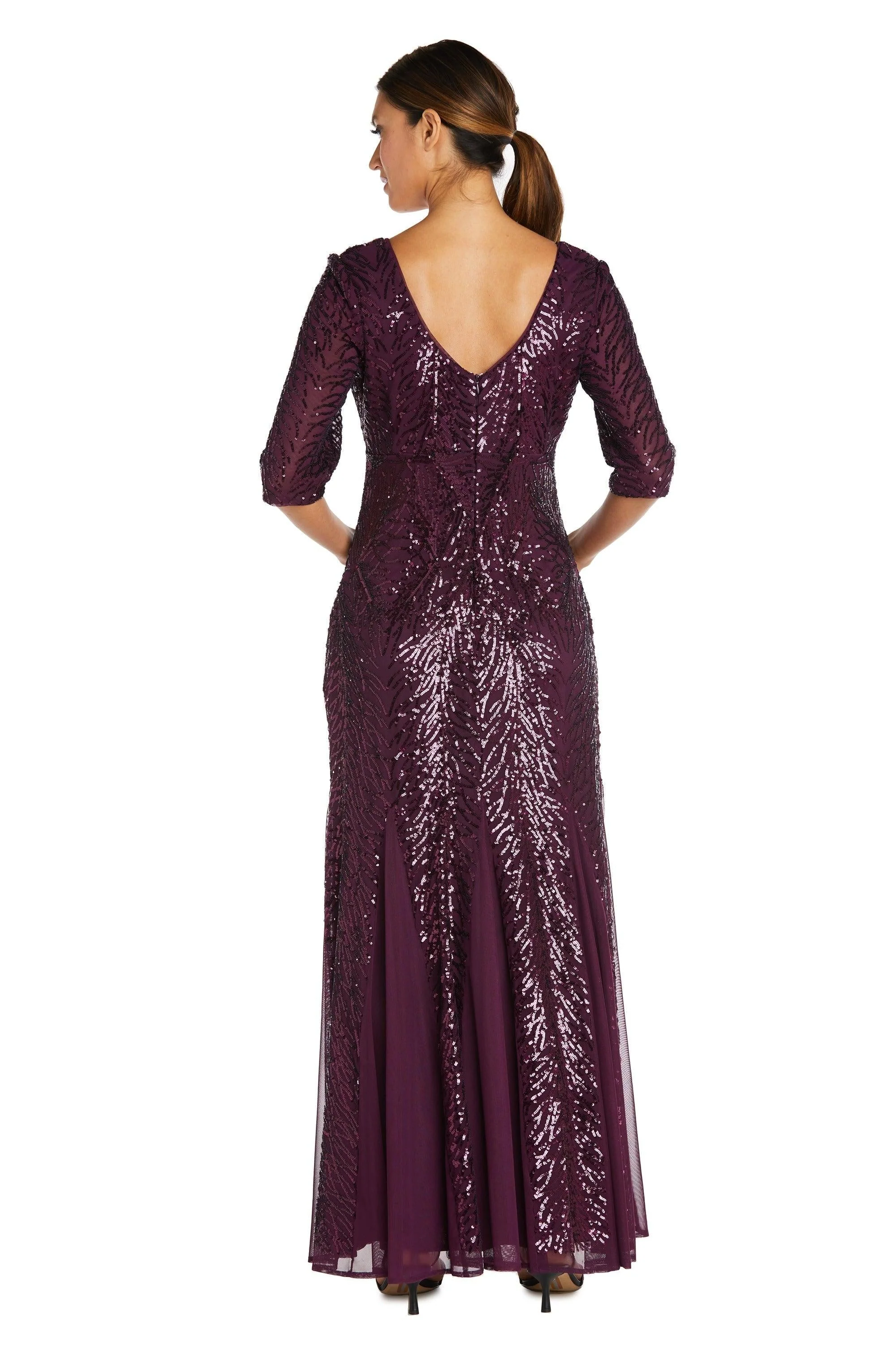 R&M Richards 7565P Long Formal Petite Beaded Dress