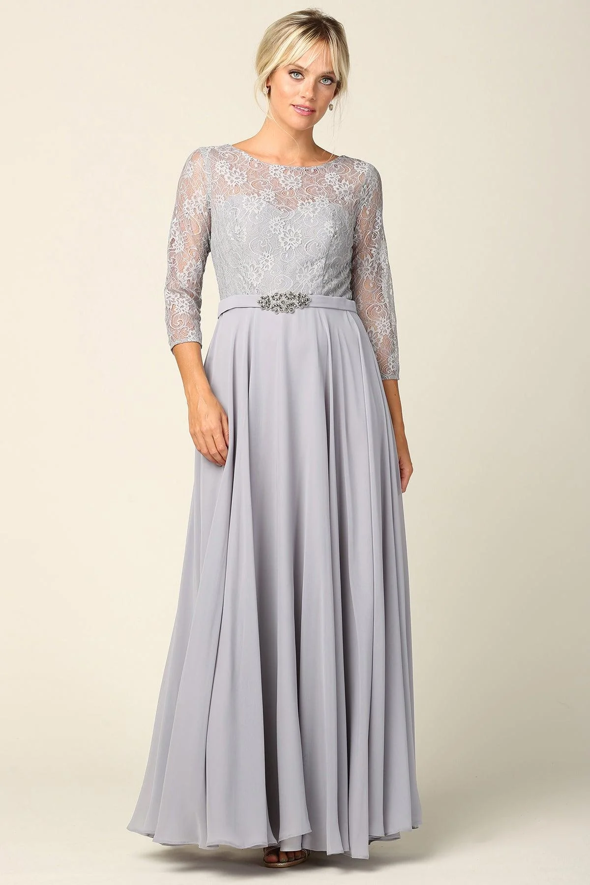 Mother of the Bride Long Formal Lace Chiffon Dress