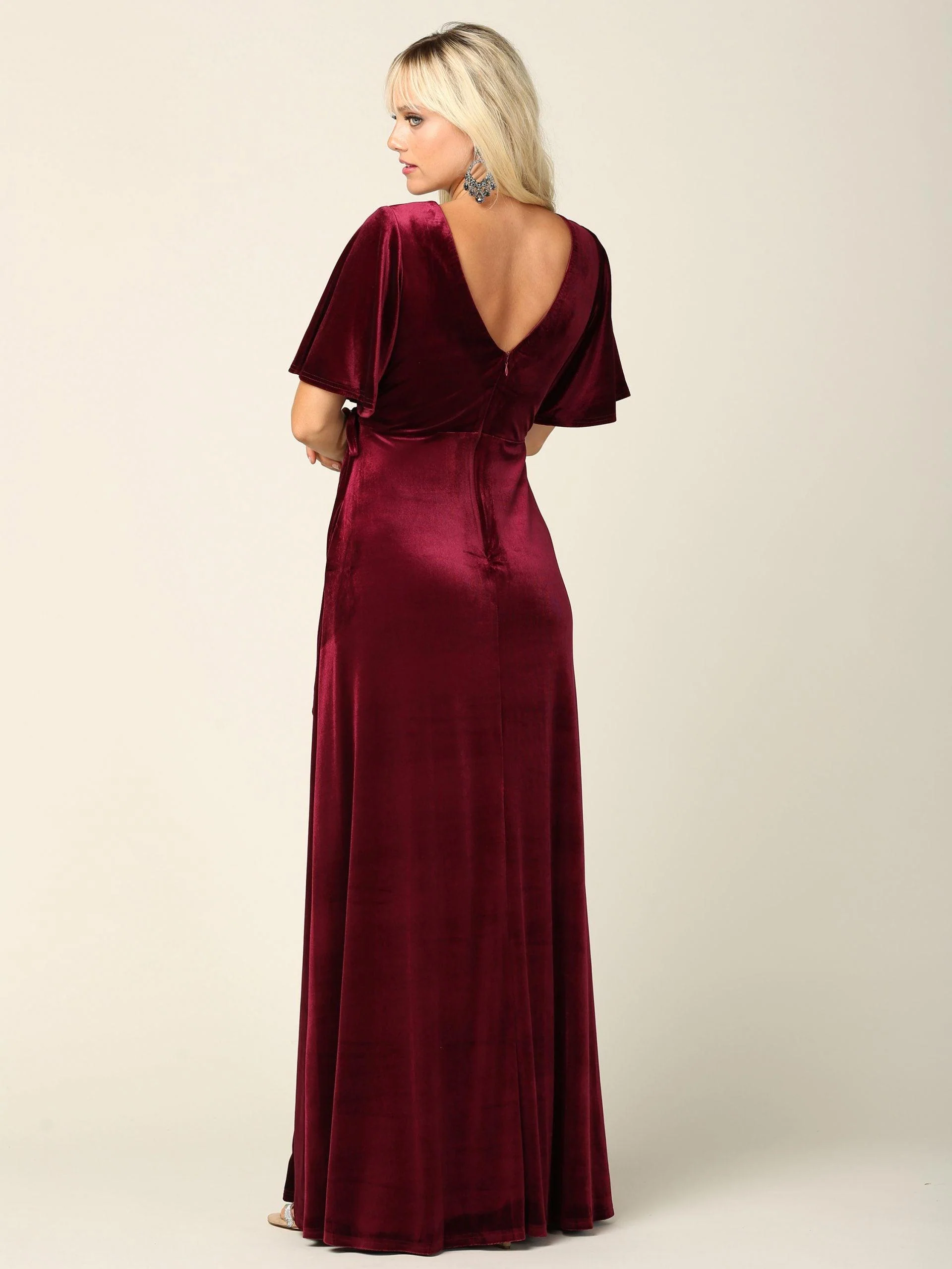 Mother of the Bride Long Flutter Sleeve Velvet Gown