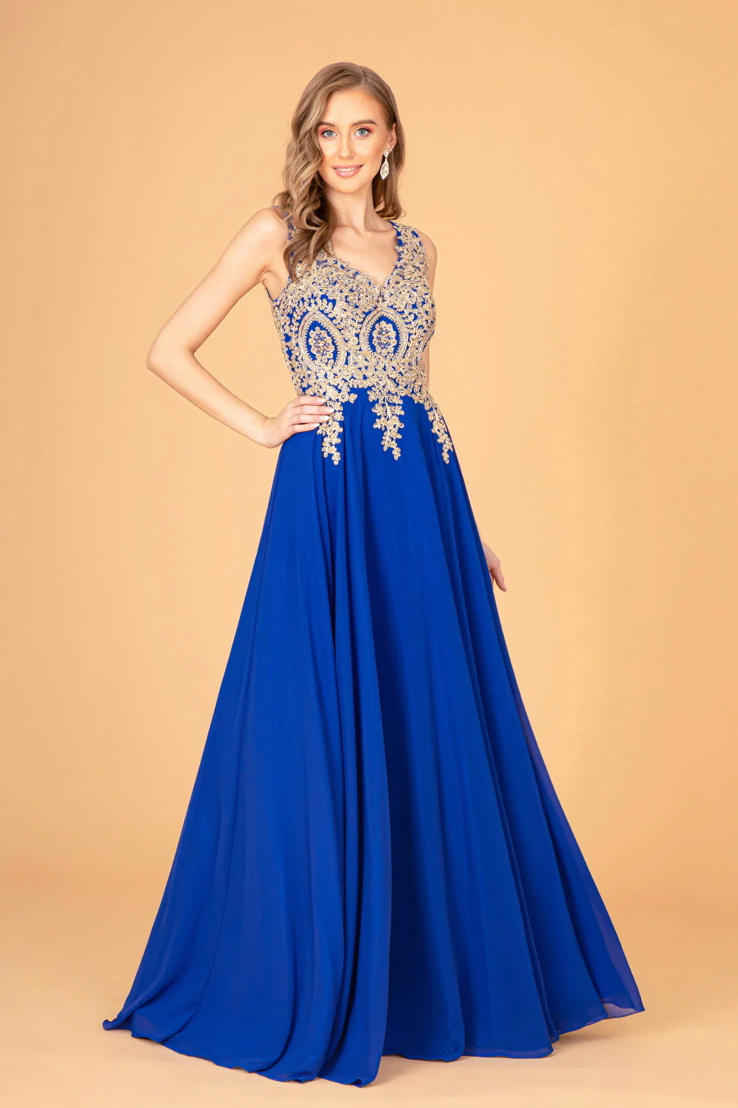 Embroidered Chiffon Long Prom Dress Formal