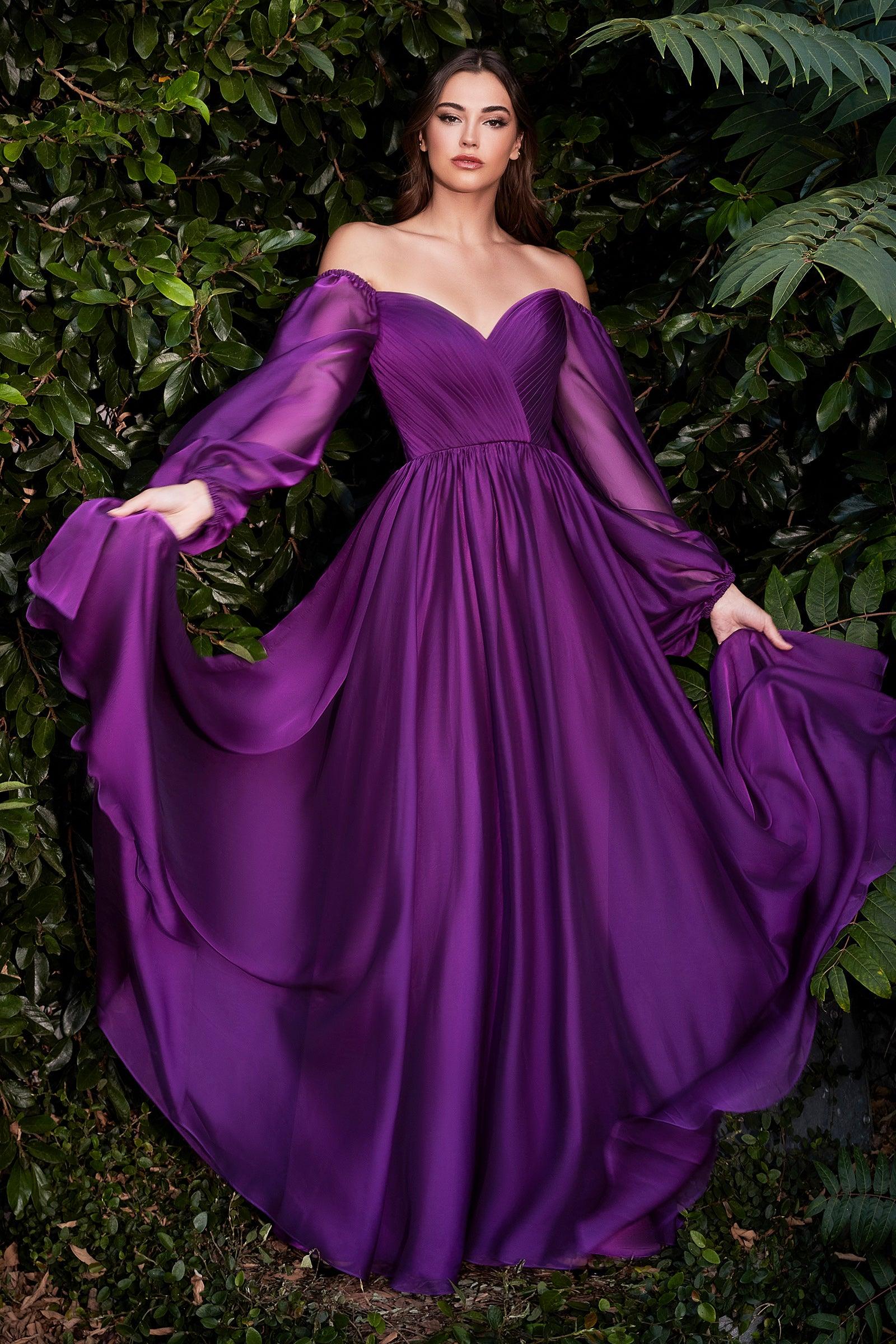 Cinderella Divine CD243 Off Shoulder Long Sleeve Formal Prom Dress
