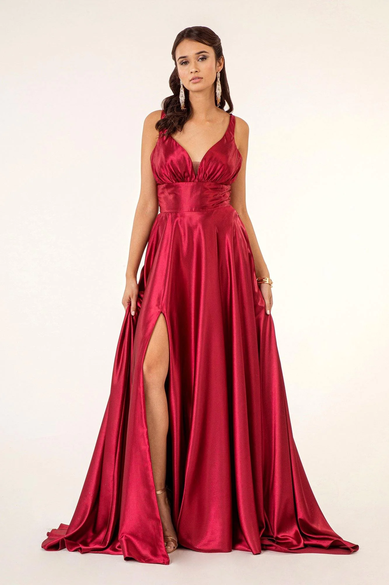 Long Formal Sleeveless Satin Prom Dress