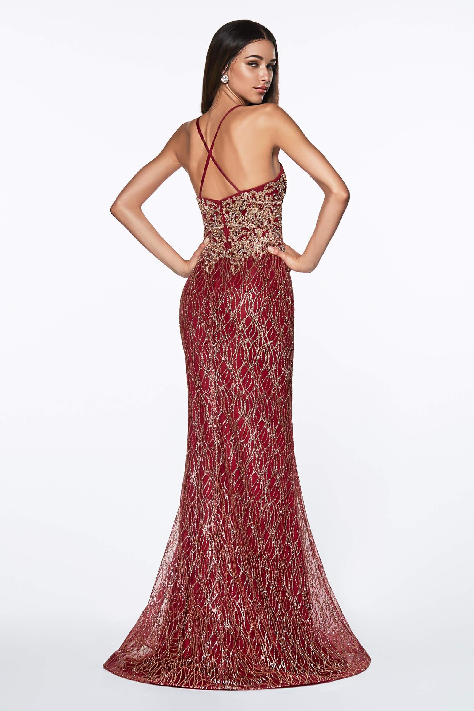 Cinderella Divine ML934 Long Lacey Bodice Formal Gown Prom Dress