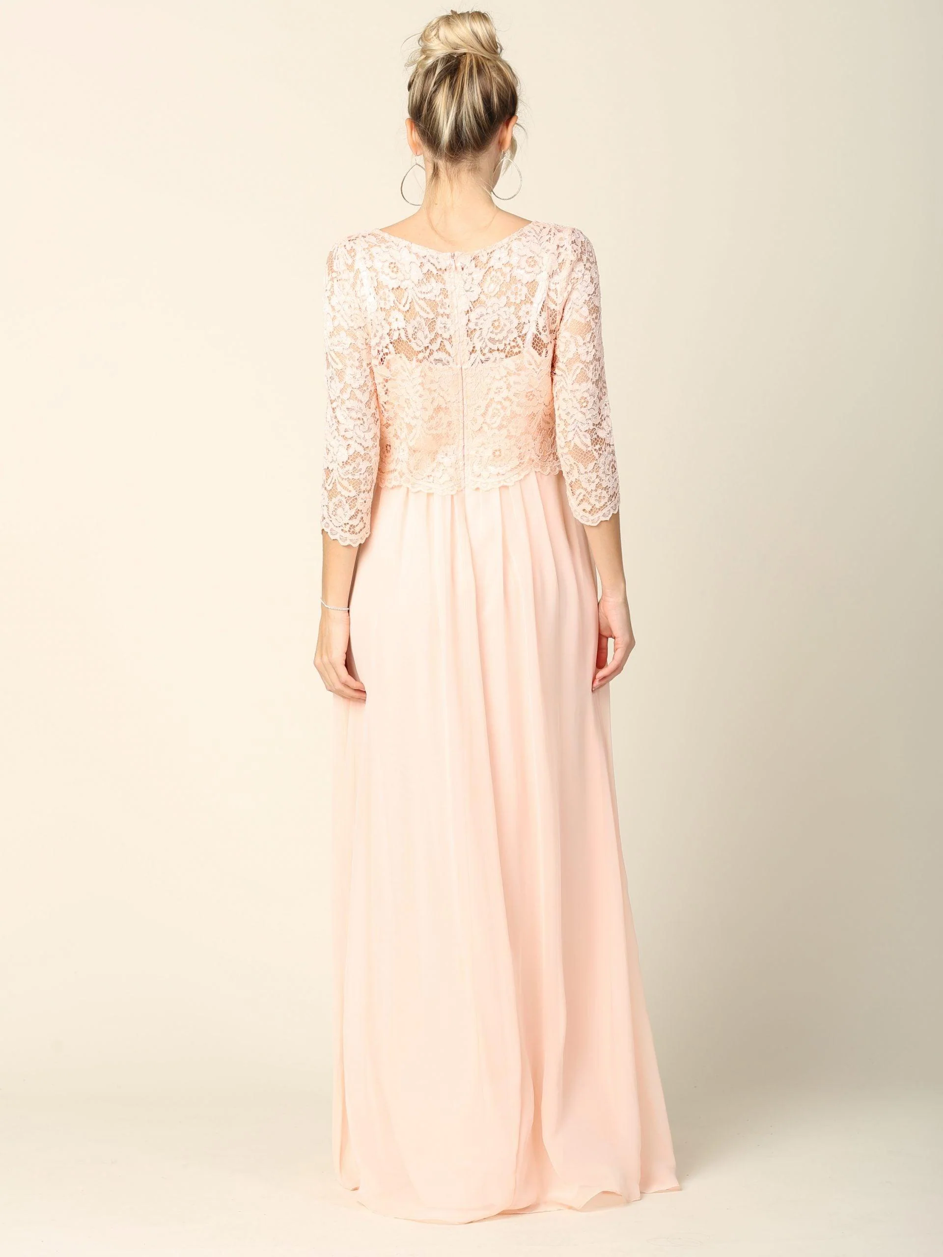 Long 3/4 Sleeve Mother of the Bride Chiffon Dress