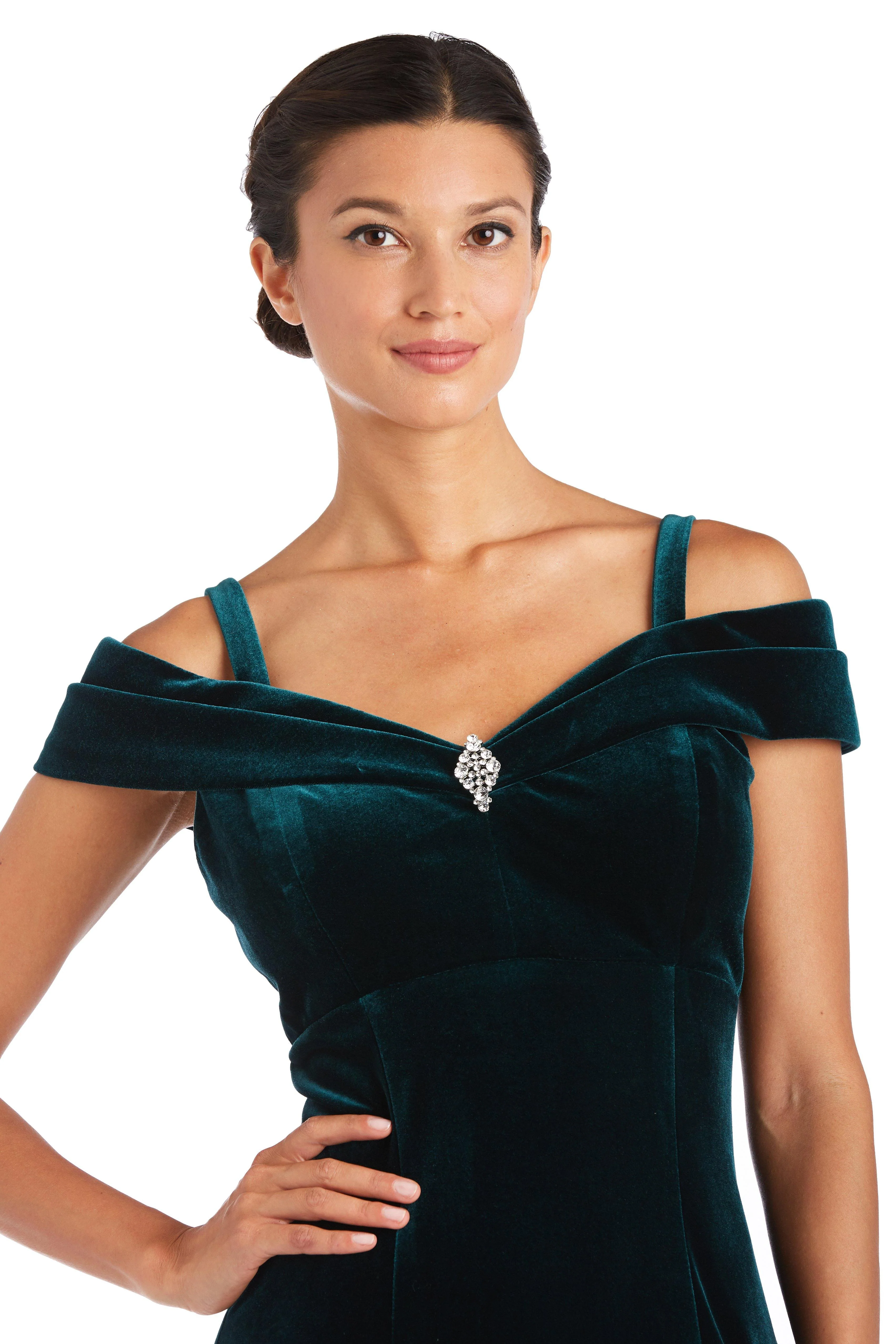 R&M Richards 2509 Long Formal Off Shoulder Velvet Dress