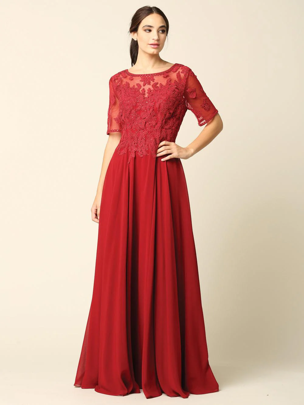 Formal Mother of the Bride Long Lace Chiffon Dress