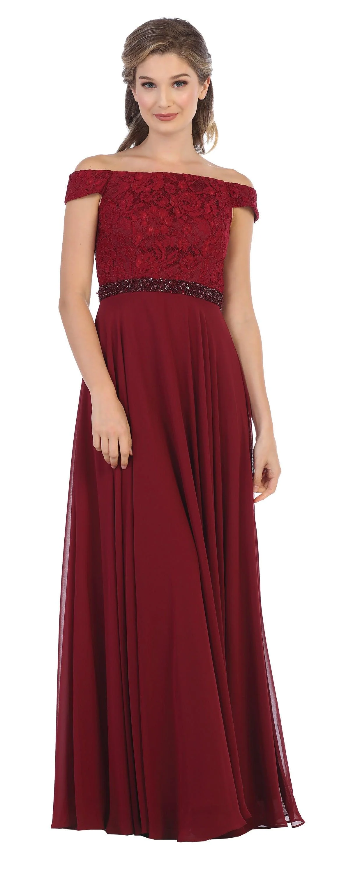 Long Off Shoulder Mother of the Bride Lace Dress