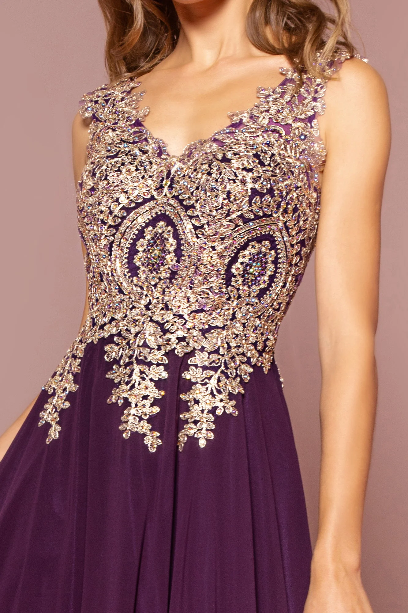 Embroidered Chiffon Long Prom Dress Formal