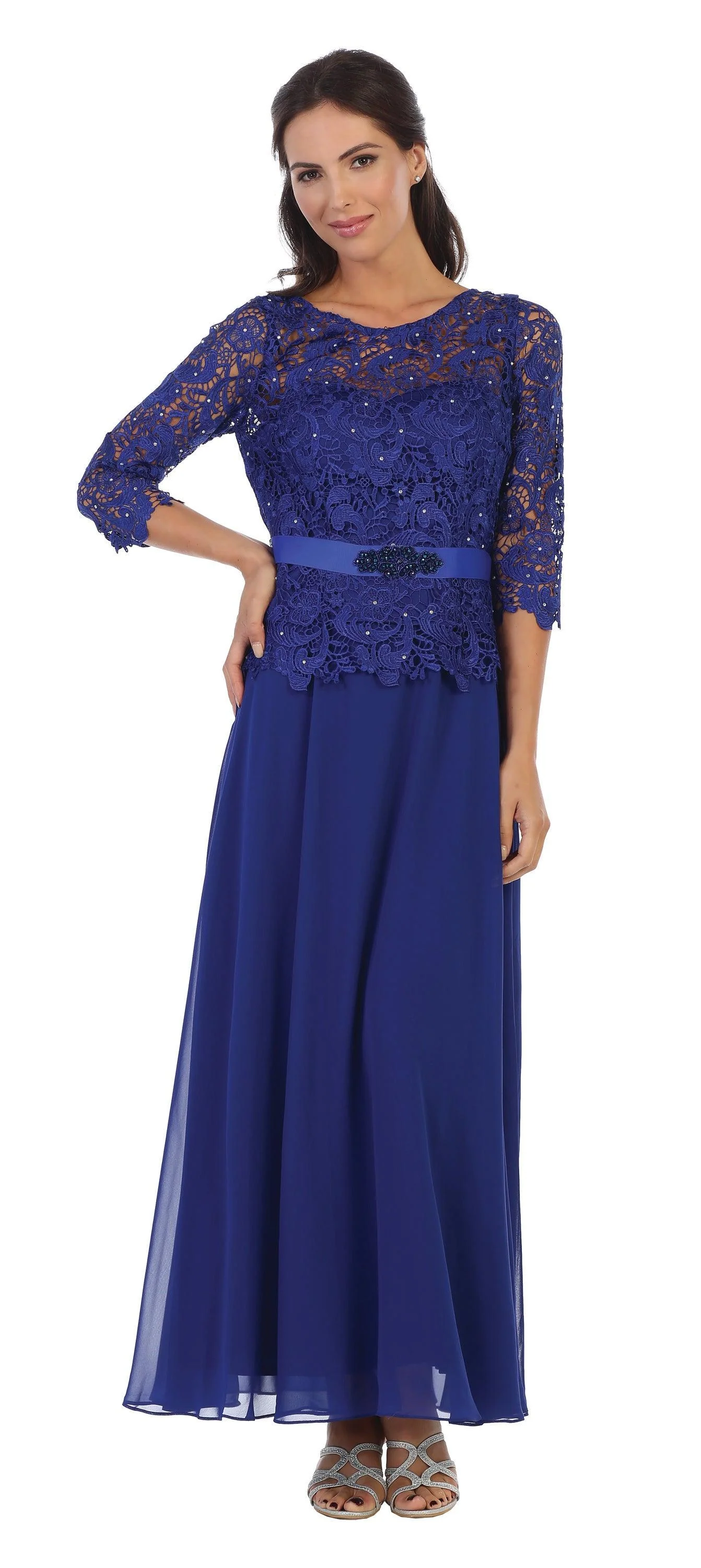 Long Mother of the Bride Lace Chiffon Formal Gown