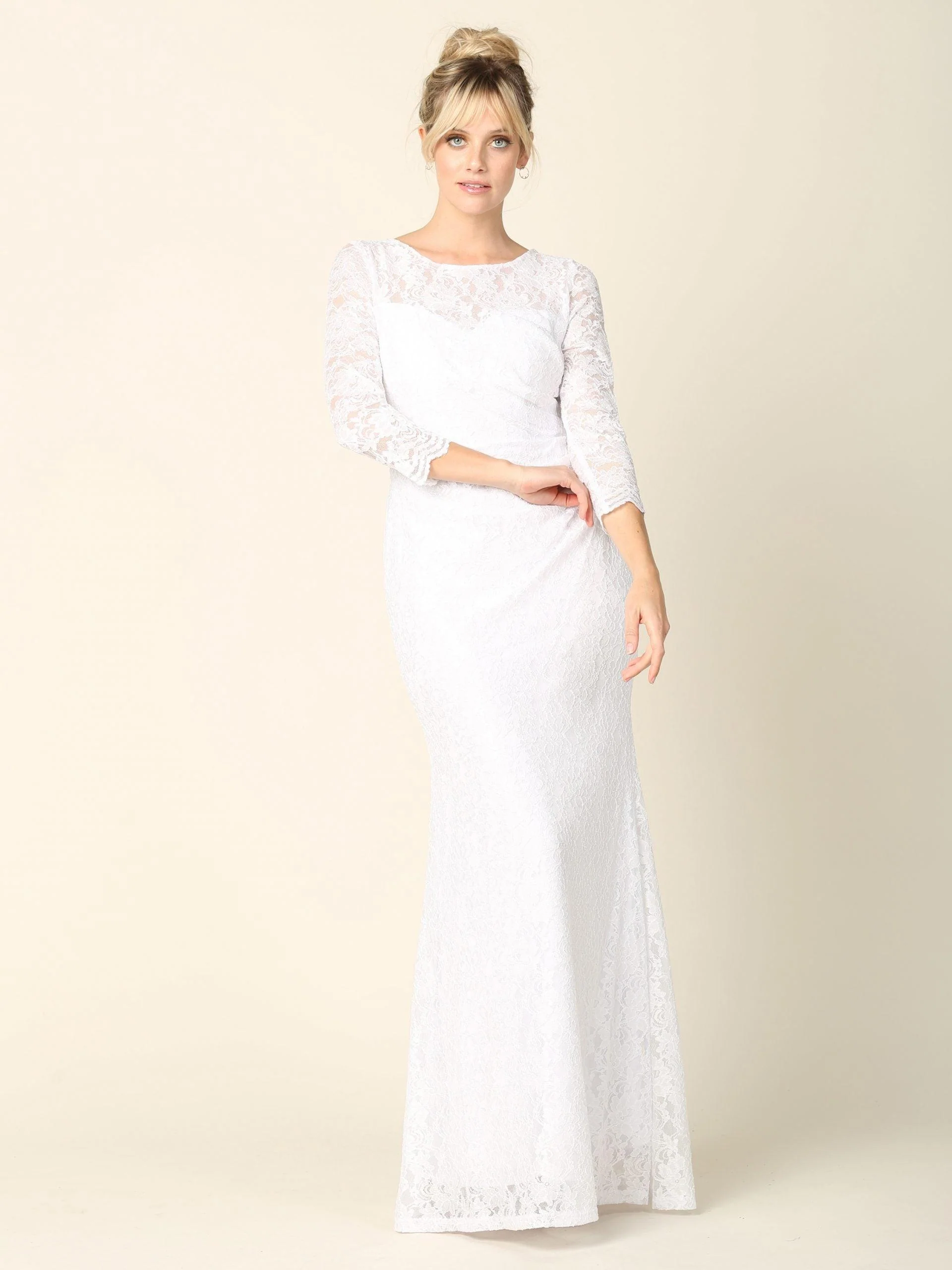 Simple Long 3/4 Sleeve Lace Wedding Dress Sale