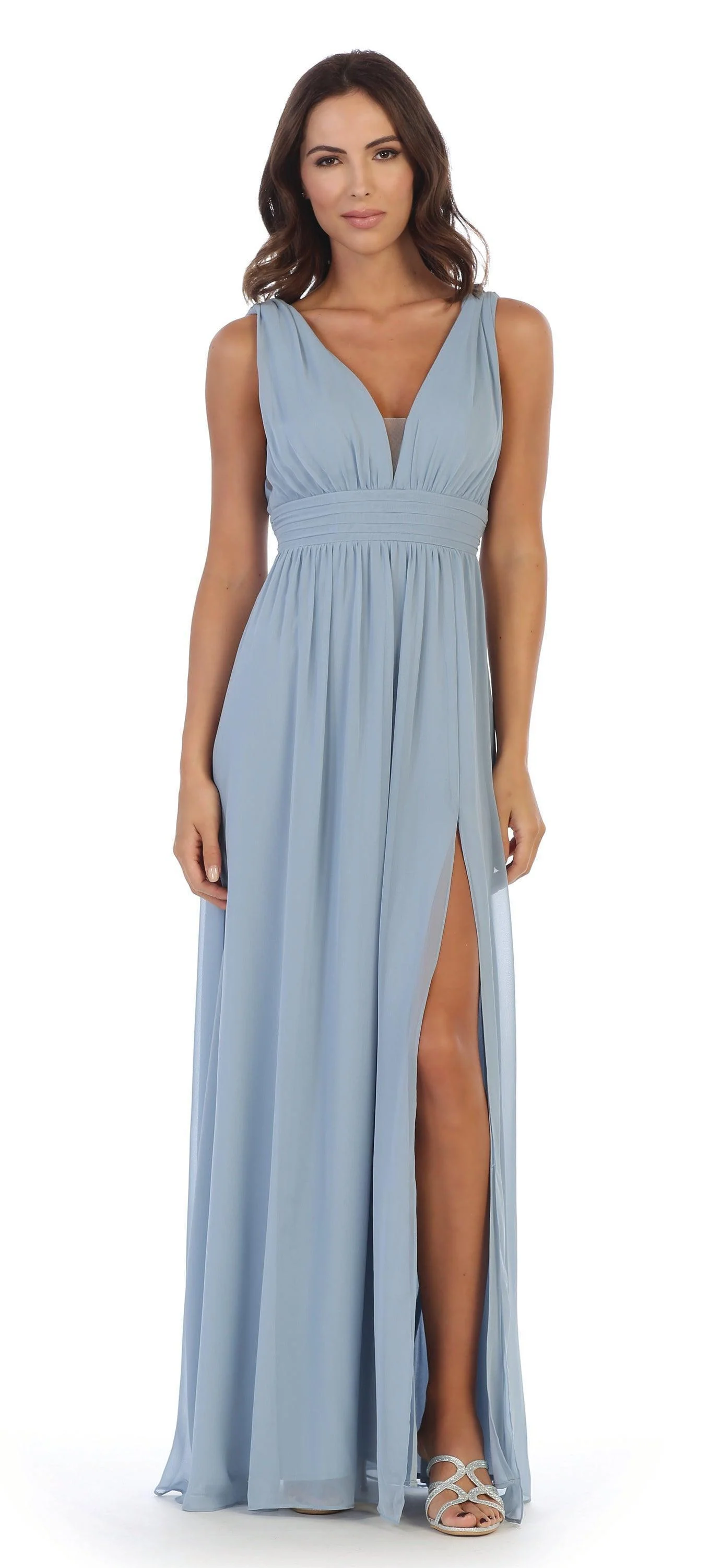 Long Sleeveless Formal Bridesmaids V Neck Dress Sale