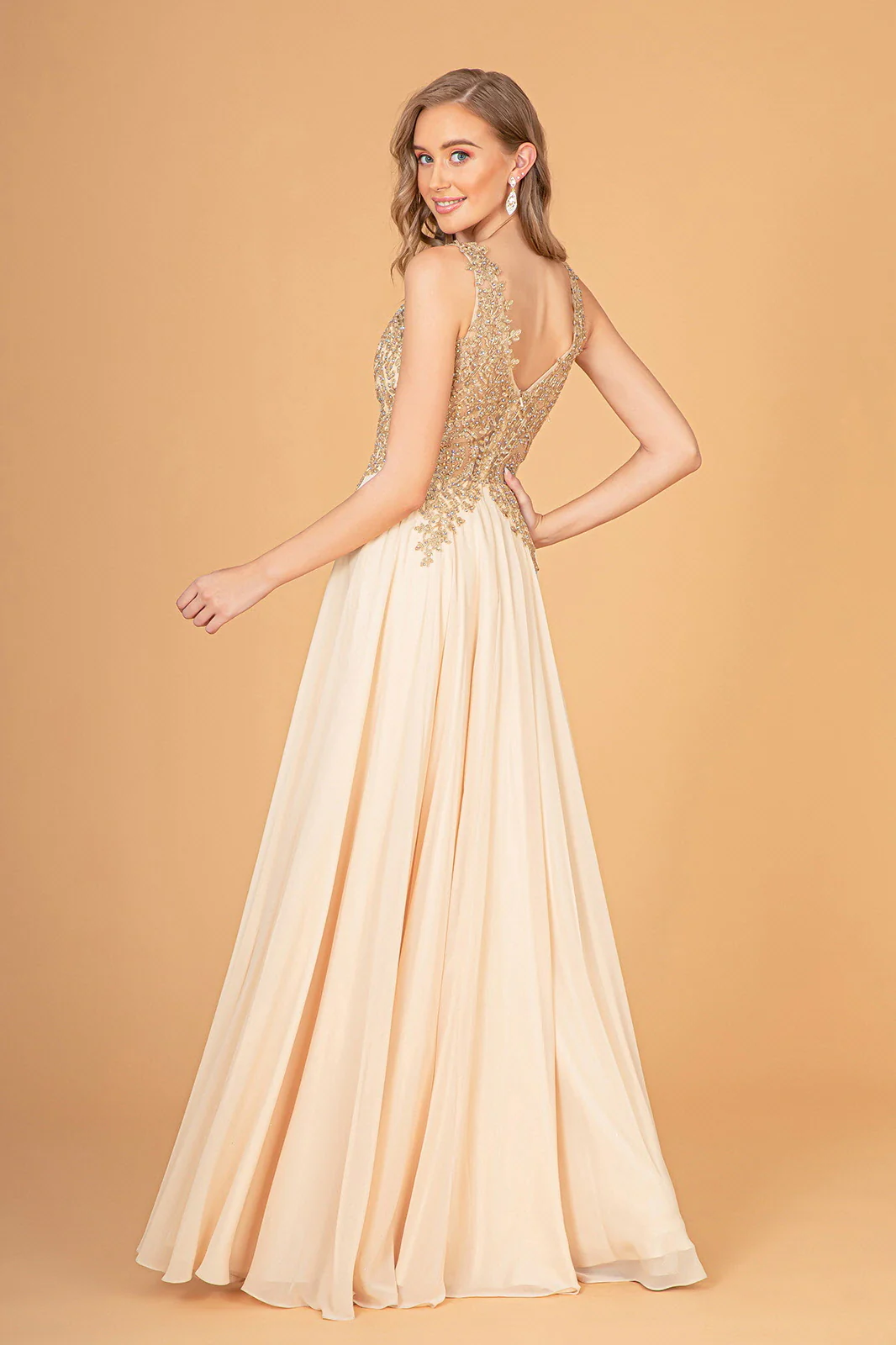 Embroidered Chiffon Long Prom Dress Formal