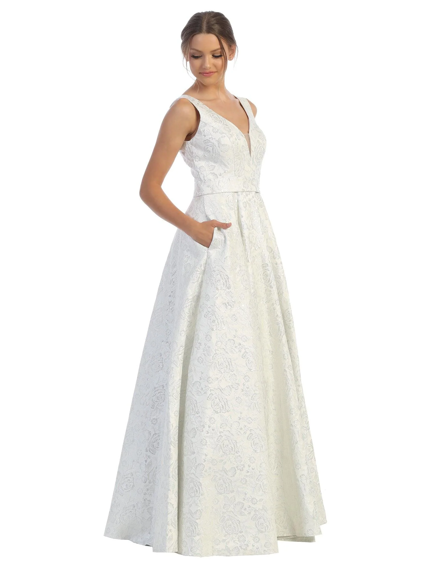 Prom Long Formal Sleeveless Jacquard  Ball Gown