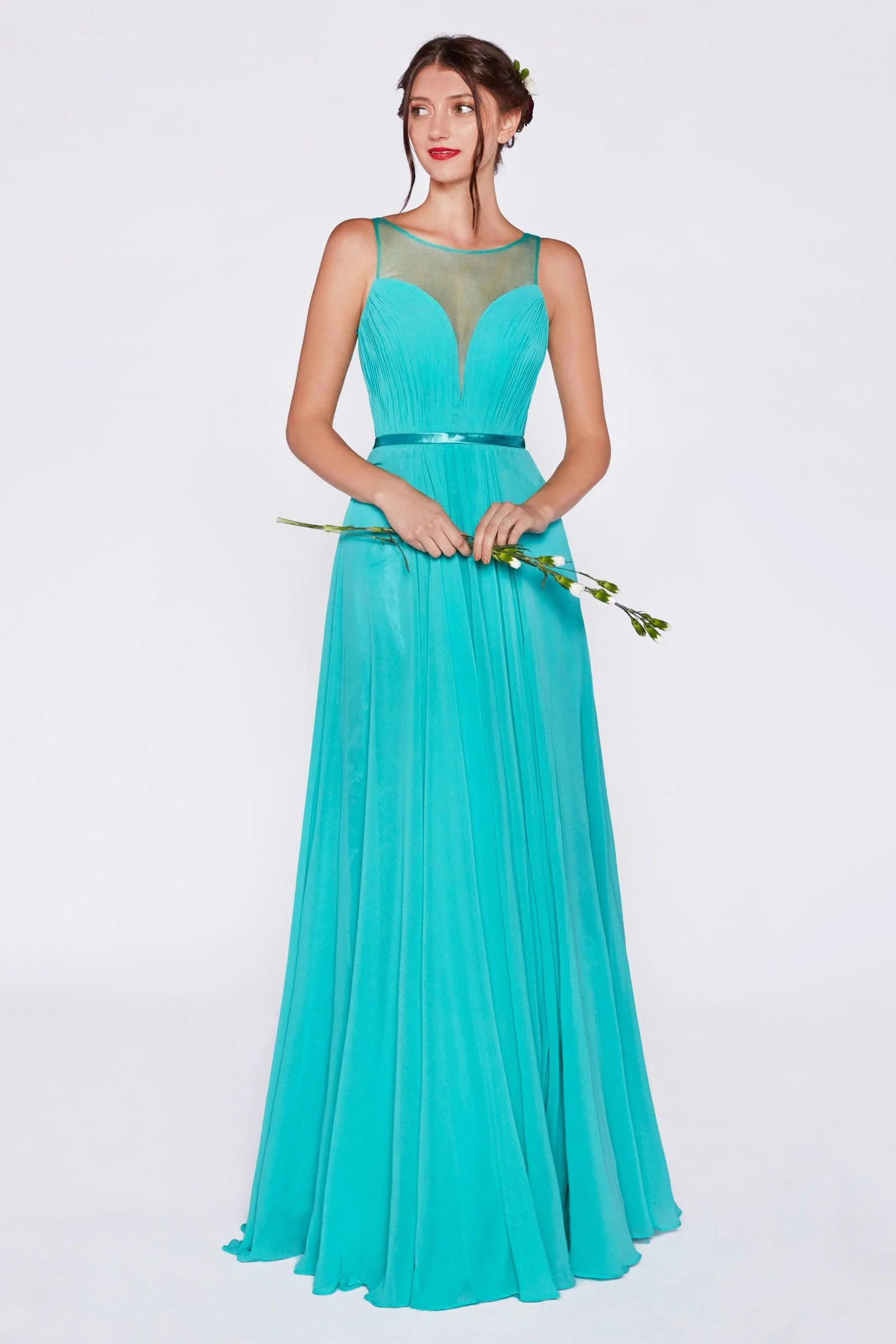 Cinderella Divine CD7458 Long Chiffon Empire Waist Formal Prom Dress