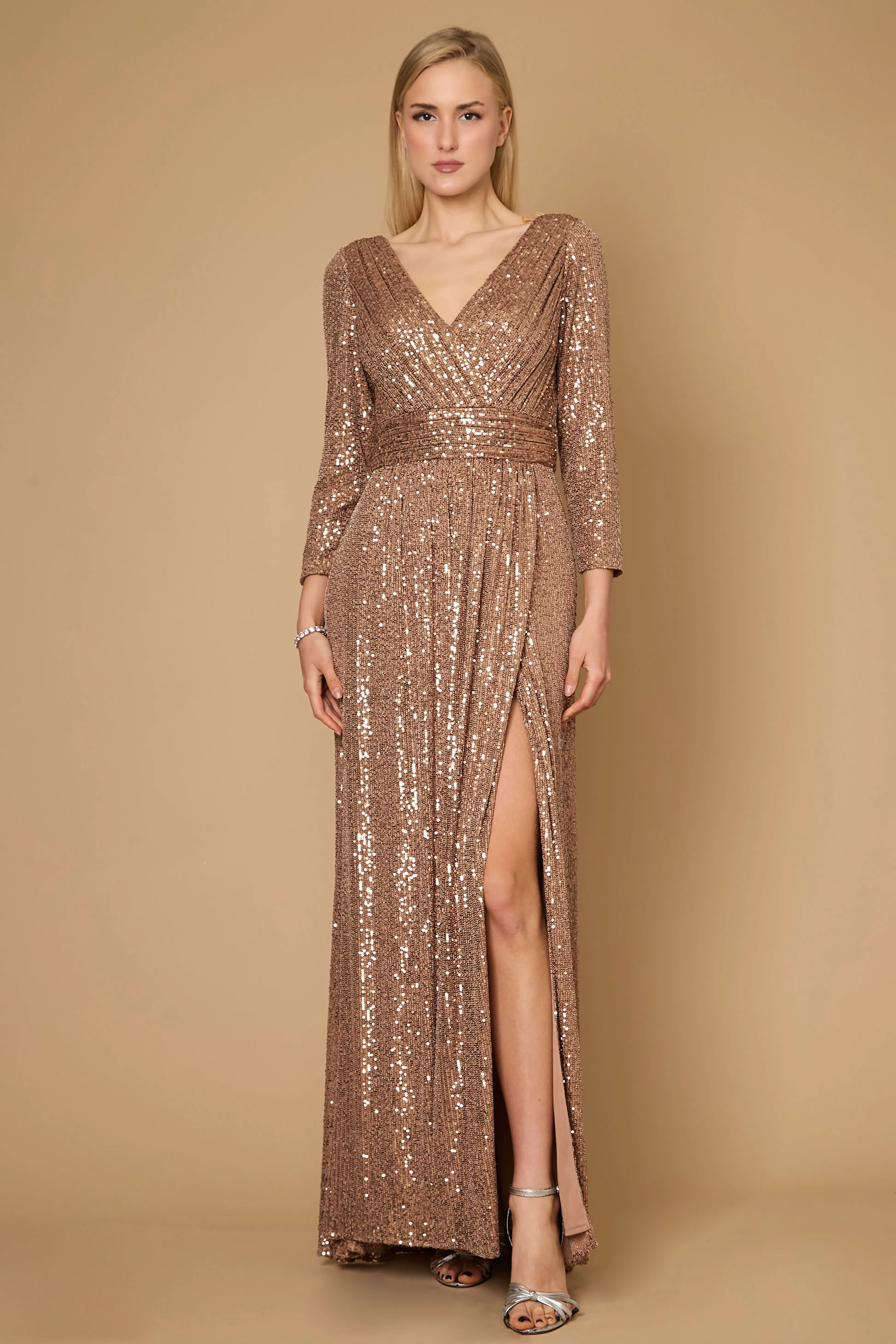 Dylan & Davids Long Sleeve Sequin Formal Beaded Dress