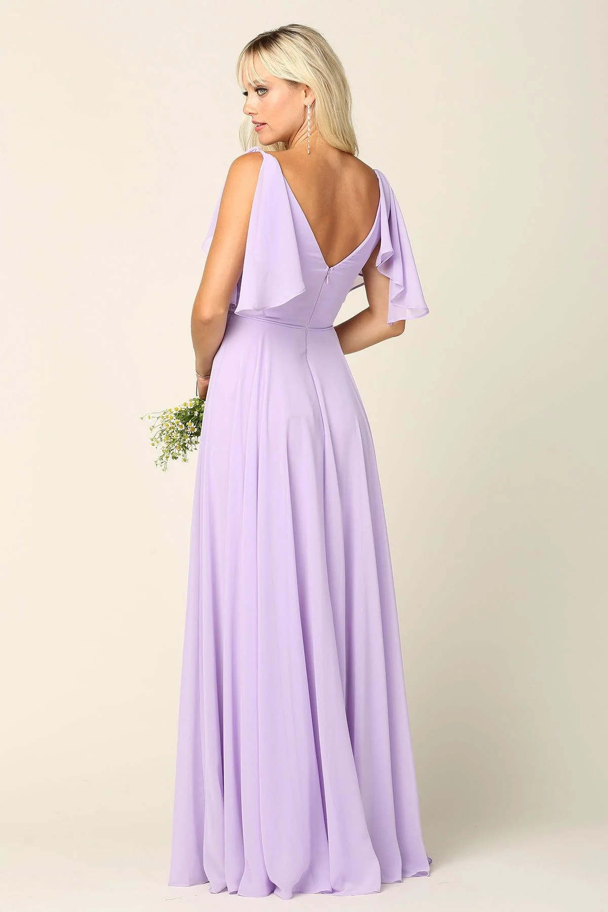 Long Formal Flutter Sleeves Bridesmaids Dress