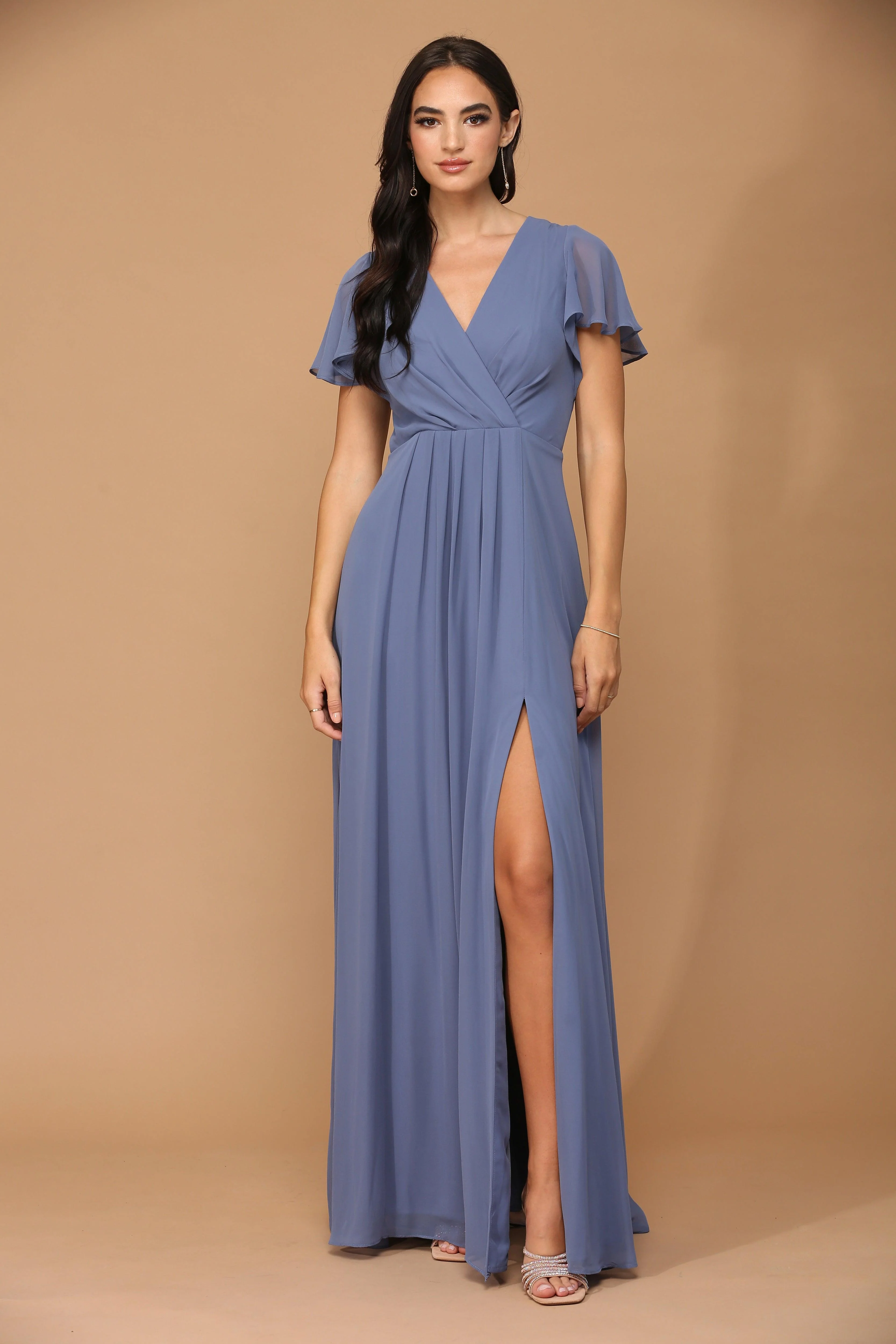 Long Short Sleeve Mother of the Bride Chiffon Dress