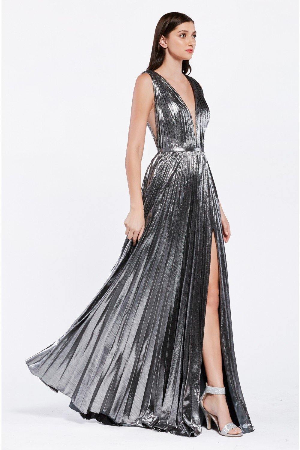 Cinderella Divine CJ529 Metallic Long Prom Dress Evening Gown