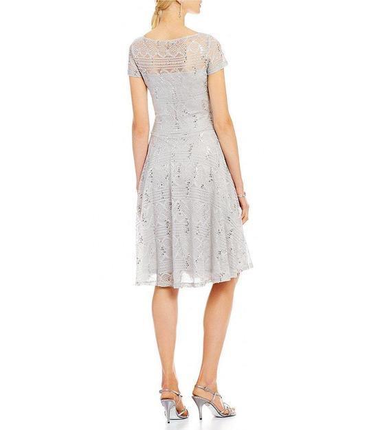 Sangria Short Sleeve Embellished Flutter Mesh Dress Sale