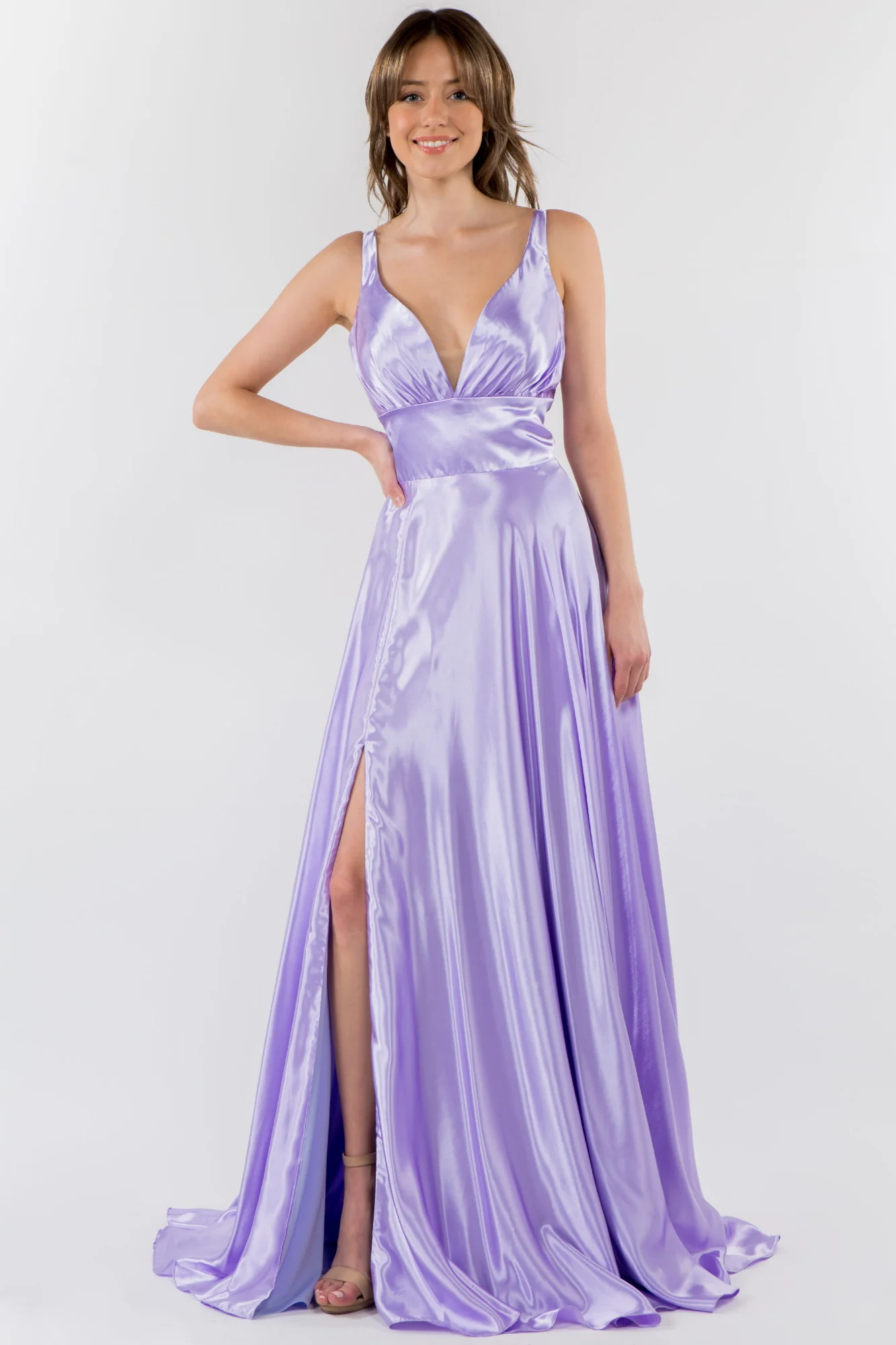 Long Formal Sleeveless Satin Prom Dress