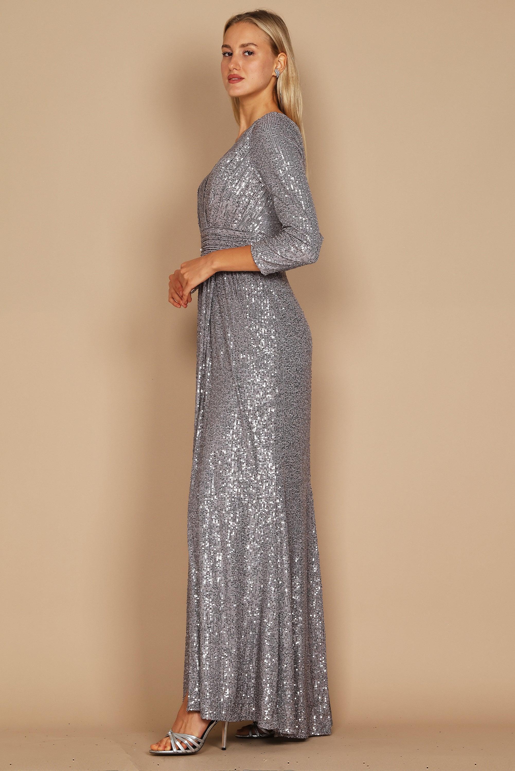 Dylan & Davids Long Sleeve Sequin Formal Beaded Dress