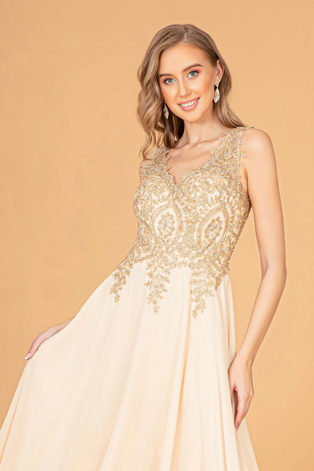 Embroidered Chiffon Long Prom Dress Formal