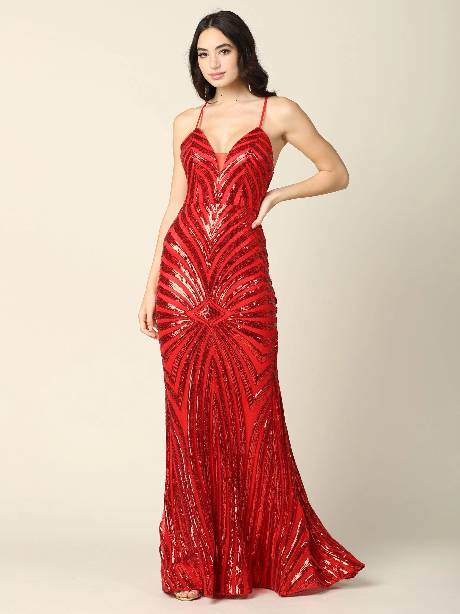 Long Formal Spaghetti Strap Sequins Prom Dress