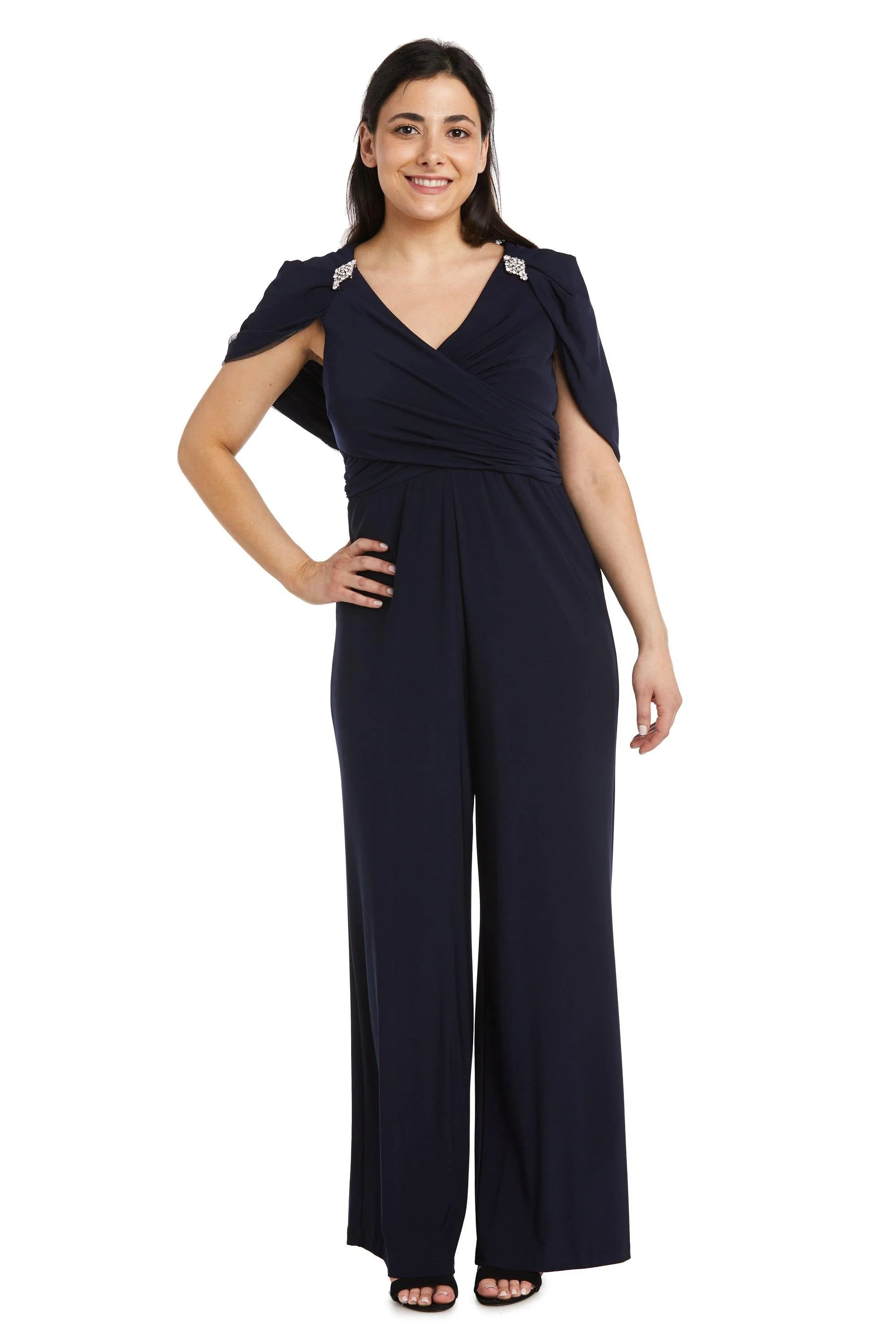 R&M Richards 2460P Petite Capelet Jumpsuit Formal