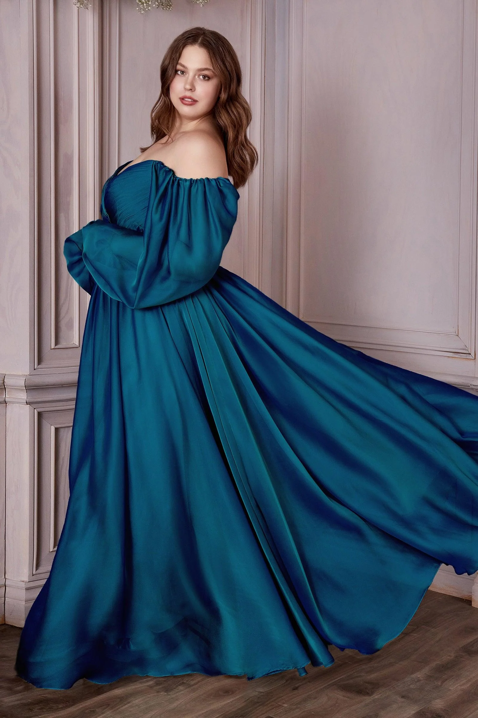 Cinderella Divine CD243C Off Shoulder Long  A Line Formal Prom Dress