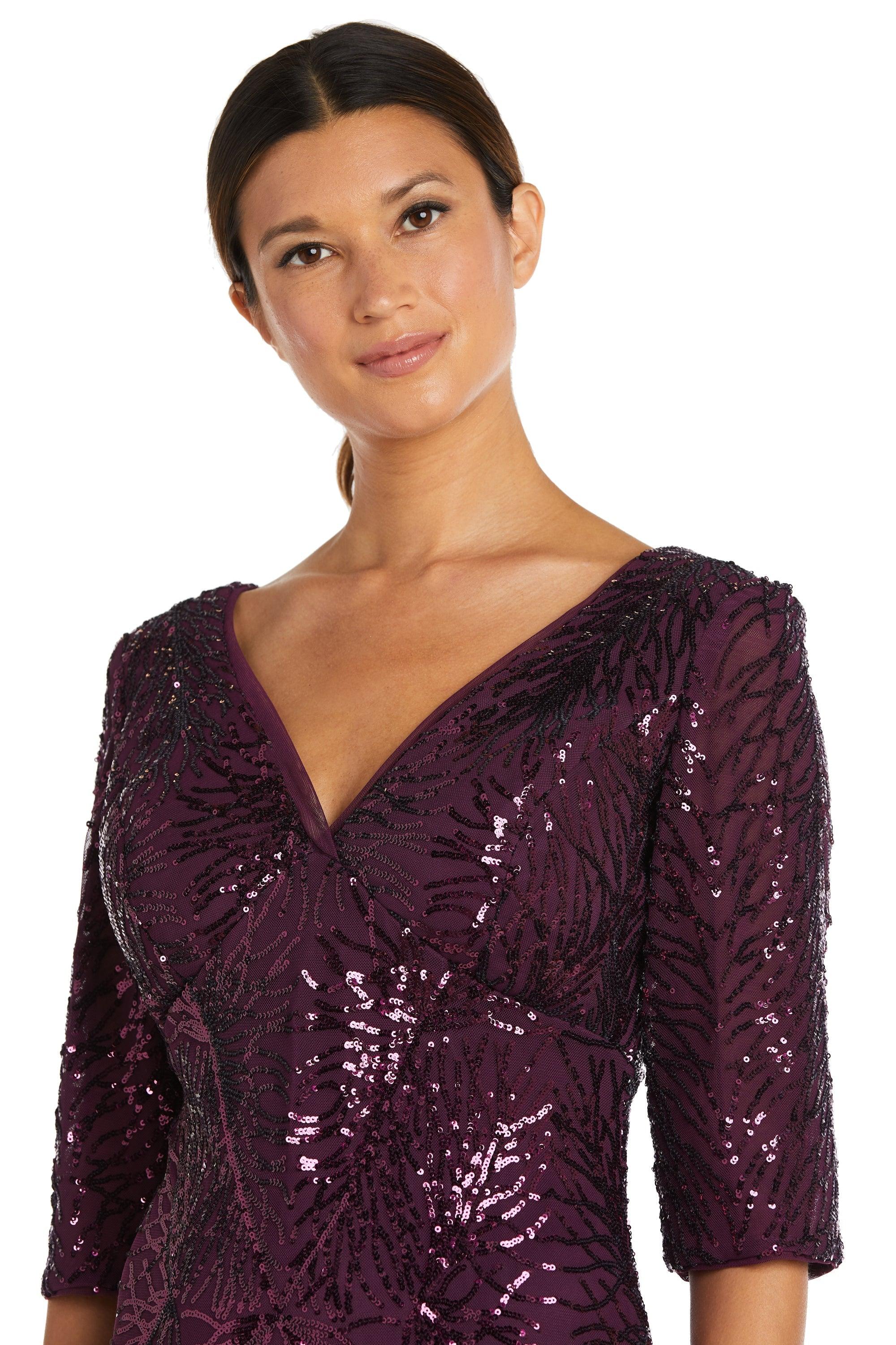 R&M Richards 7565P Long Formal Petite Beaded Dress