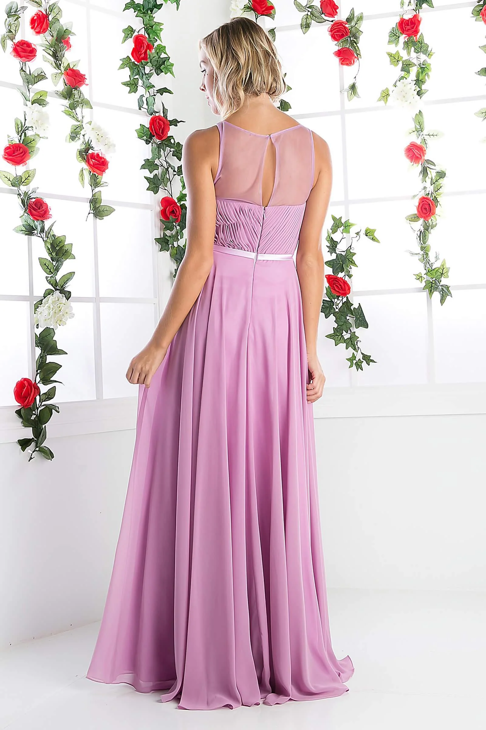Cinderella Divine CD7458 Long Chiffon Empire Waist Formal Prom Dress