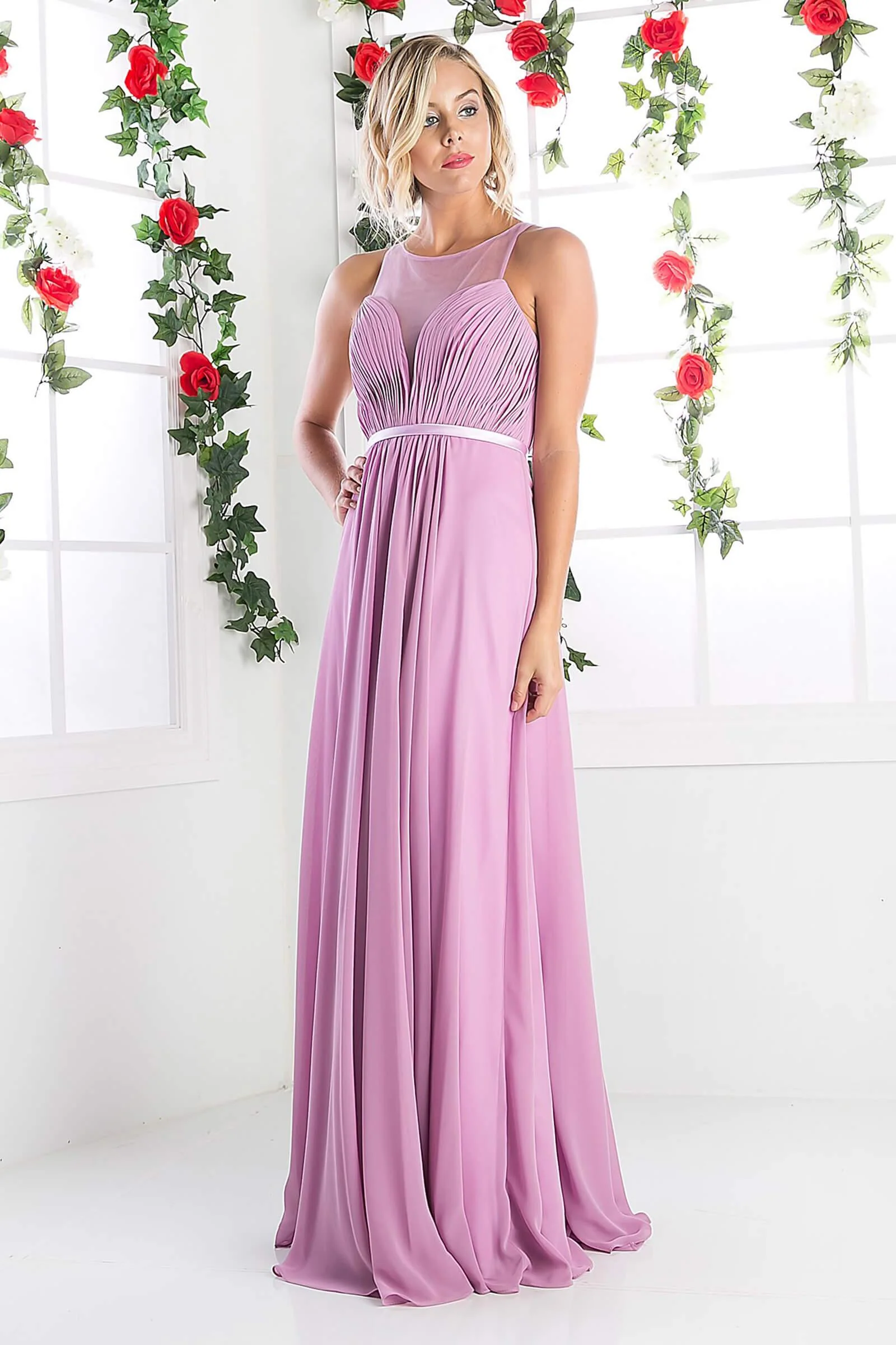 Cinderella Divine CD7458 Long Chiffon Empire Waist Formal Prom Dress