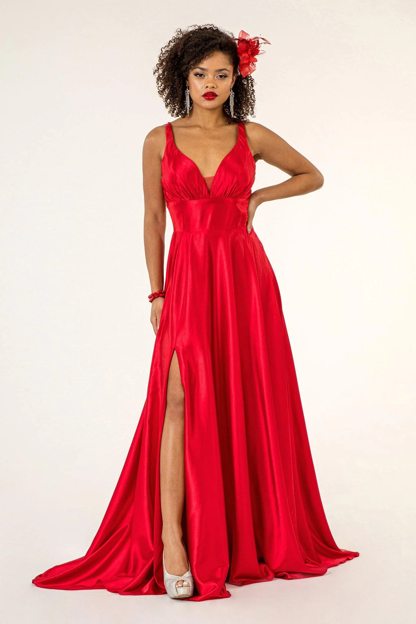 Long Formal Sleeveless Satin Prom Dress