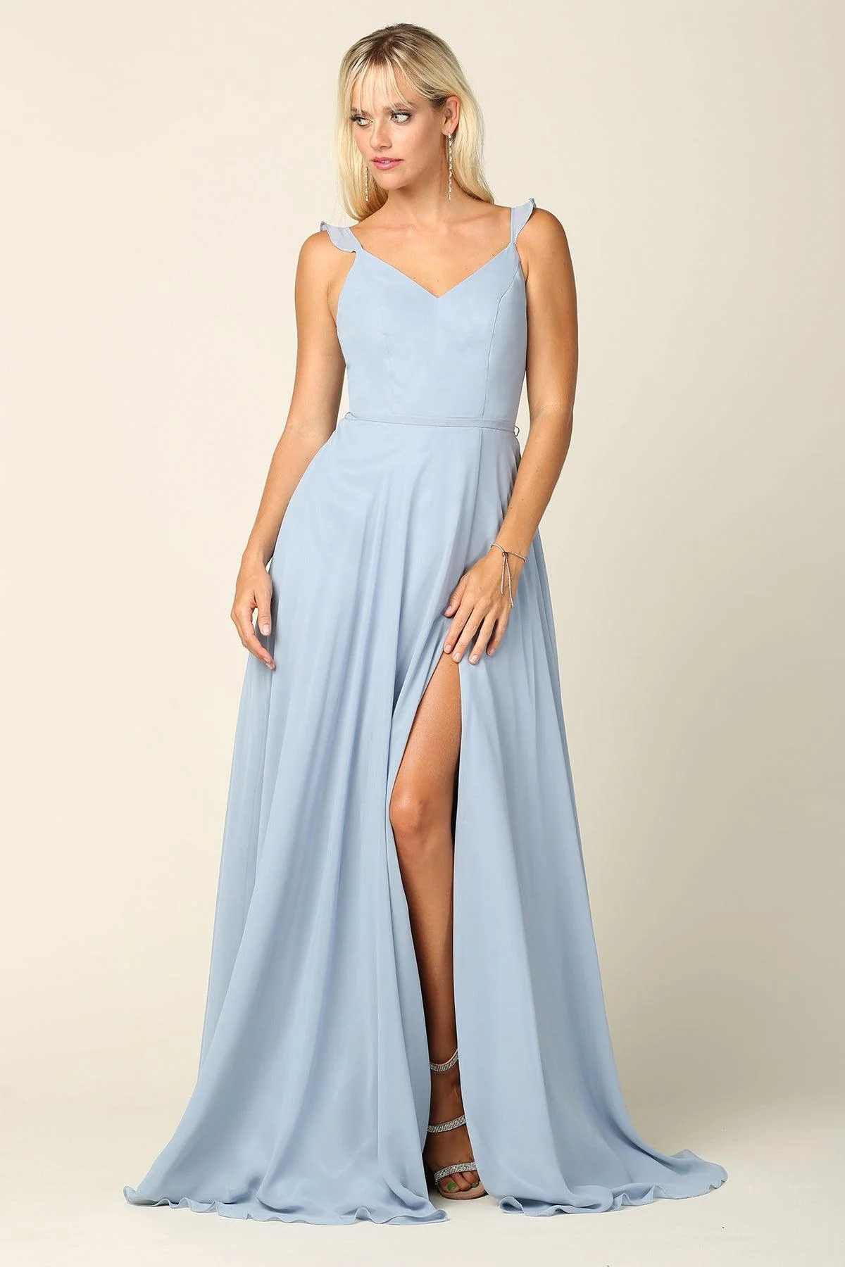 Long Bridesmaids Ruffle Sleeve Chiffon Gown