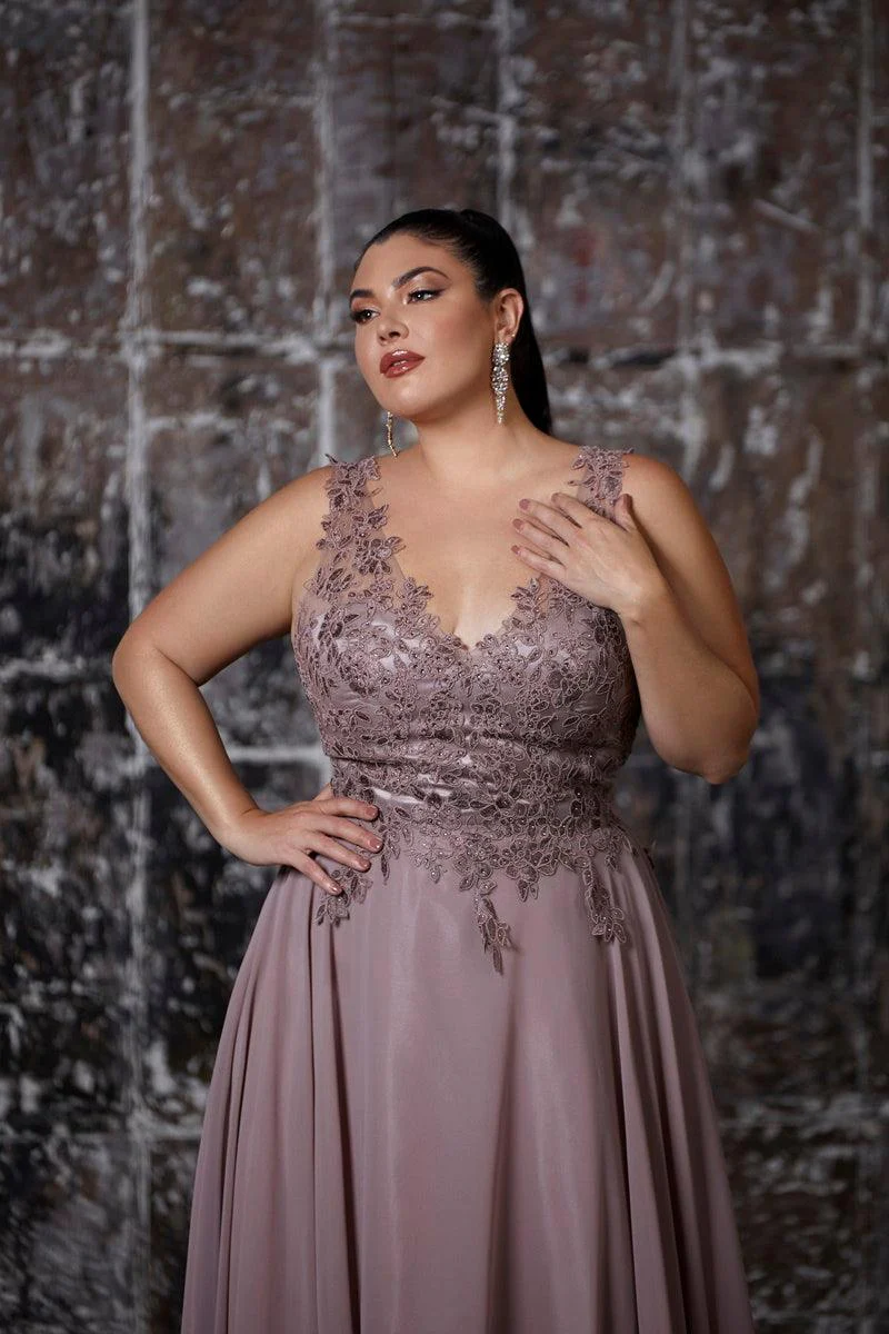 Cinderella Divine CD9177 Long Chiffon V-Neck Prom Sleeveless Formal Dress