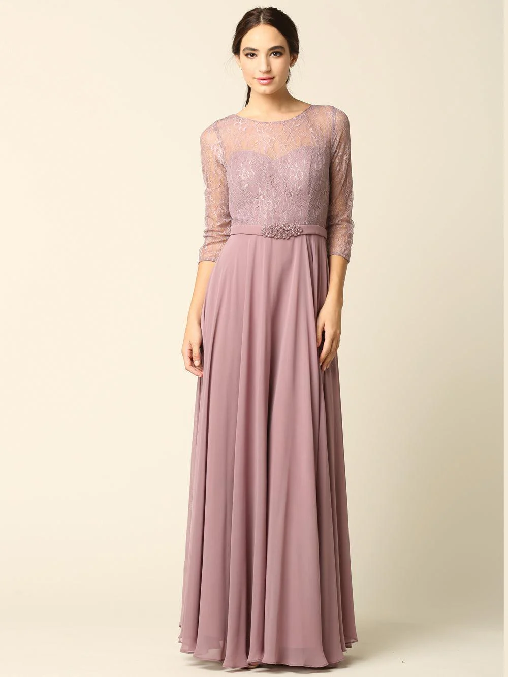 Mother of the Bride Long Formal Lace Chiffon Dress