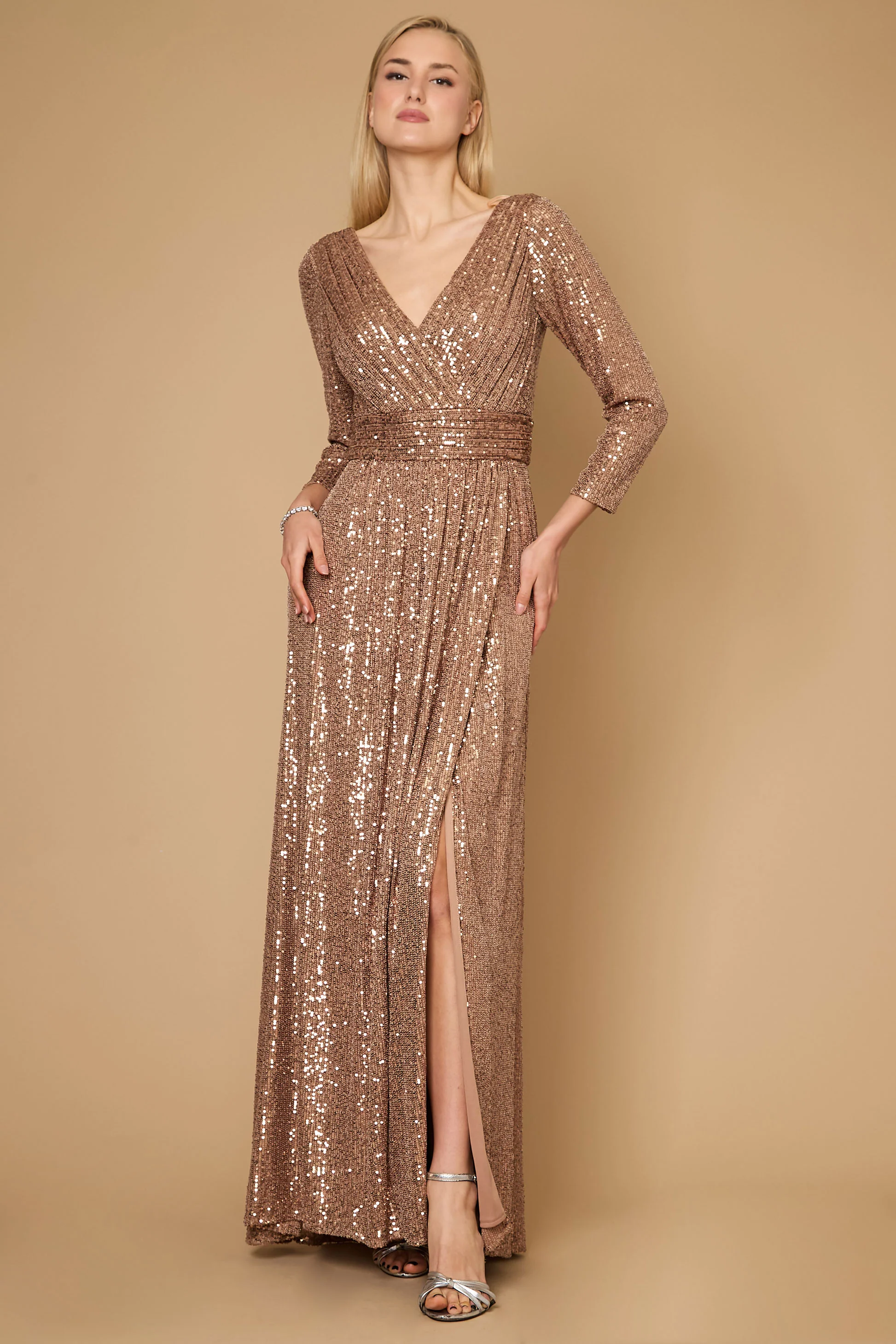 Dylan & Davids Long Sleeve Sequin Formal Beaded Dress