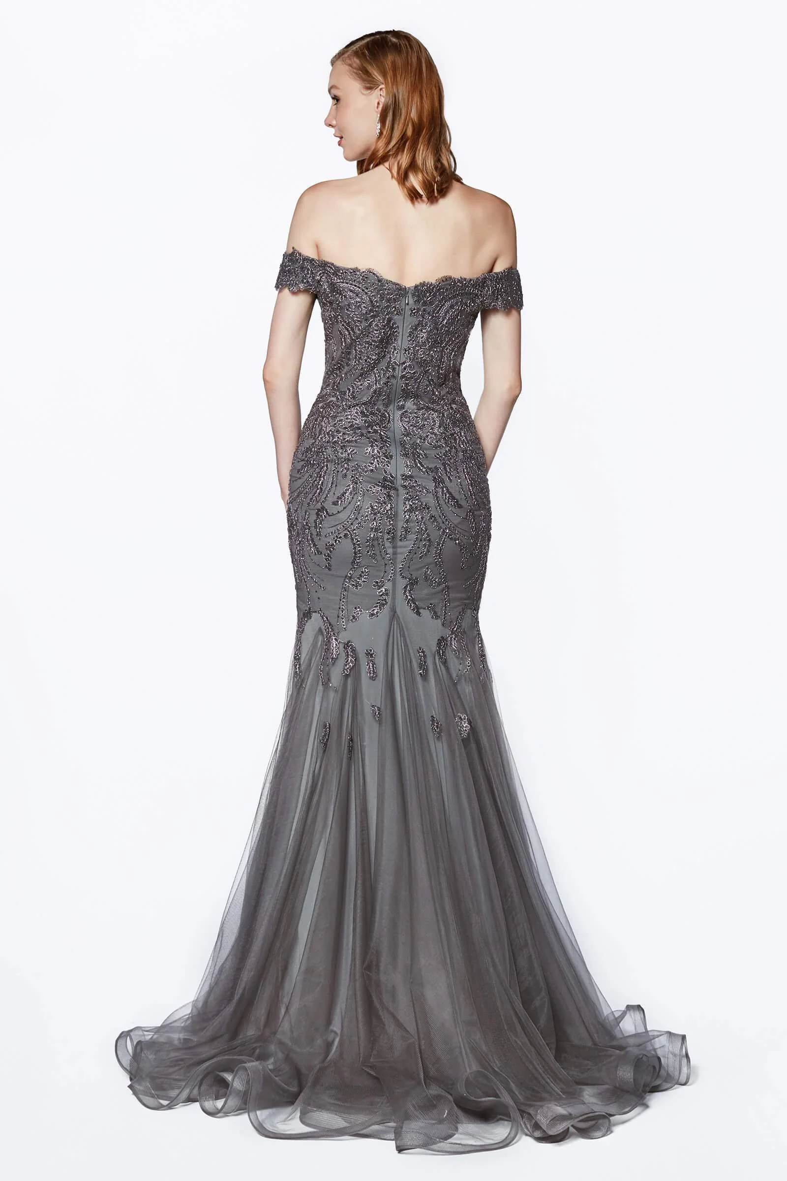 Cinderella Divine KV1035 Long Off The Shoulder Evening Gown Mermaid Prom Dress