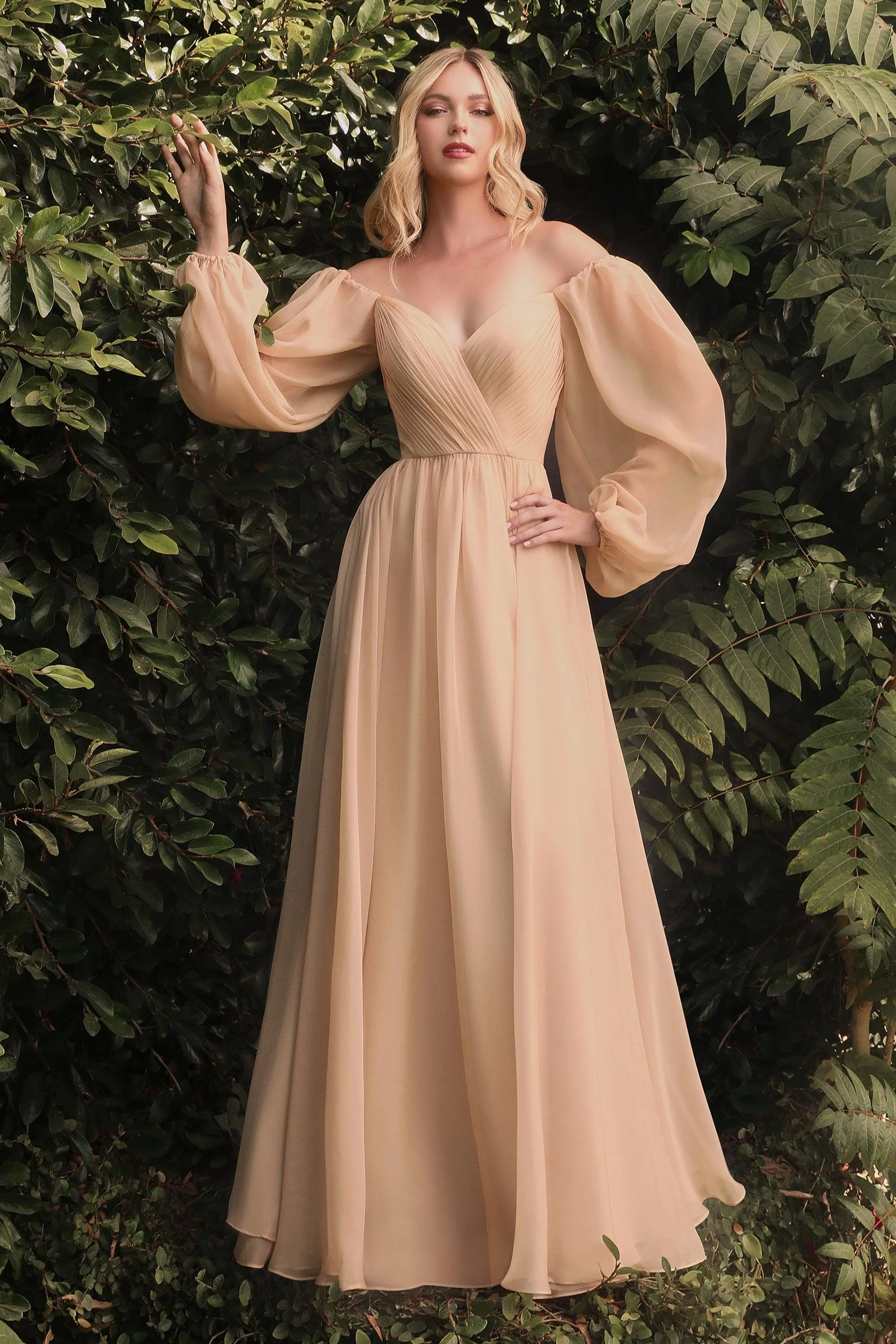 Cinderella Divine CD243 Off Shoulder Long Sleeve Formal Prom Dress