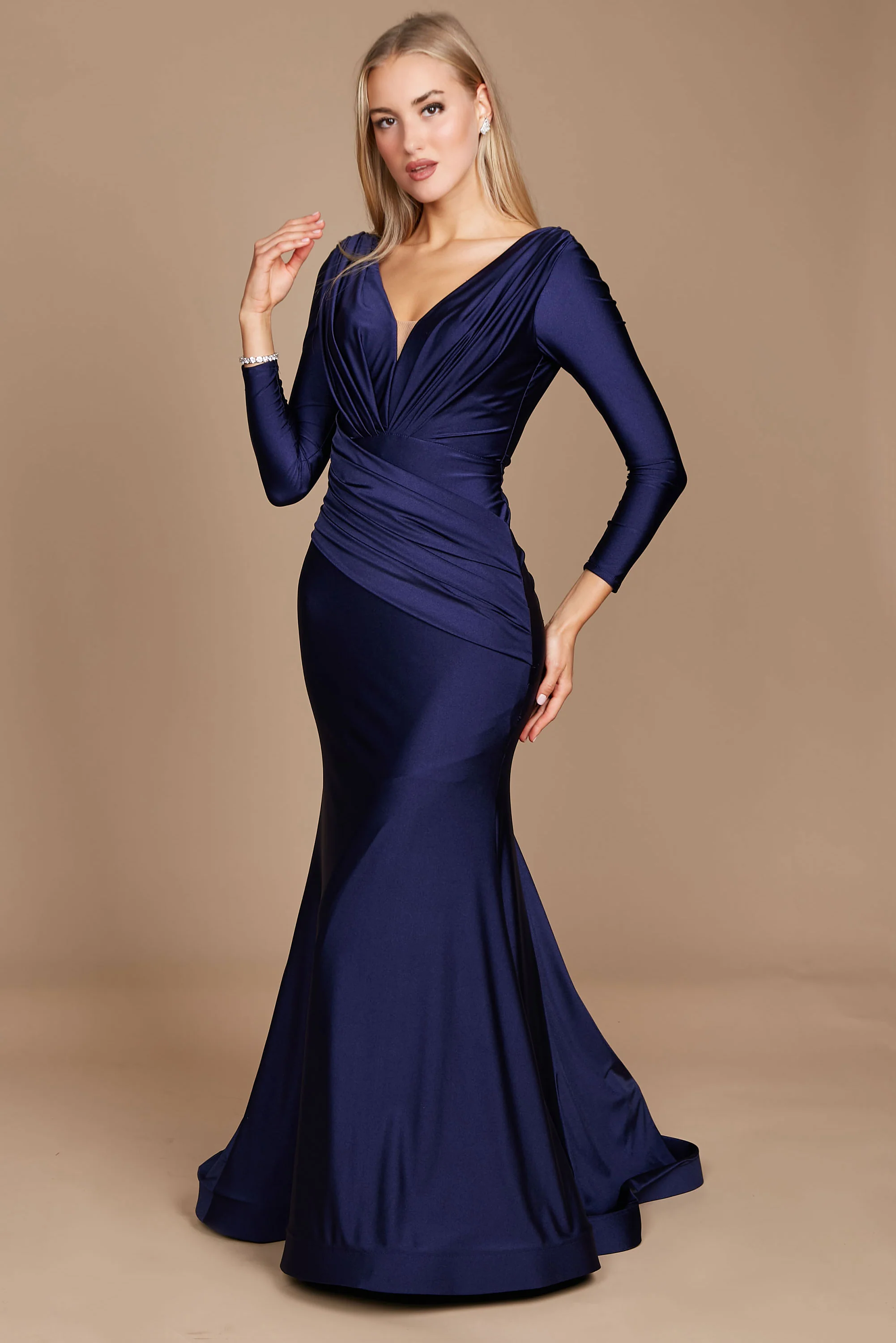 Dylan & Davids Long Sleeve Formal Fitted Evening Dress