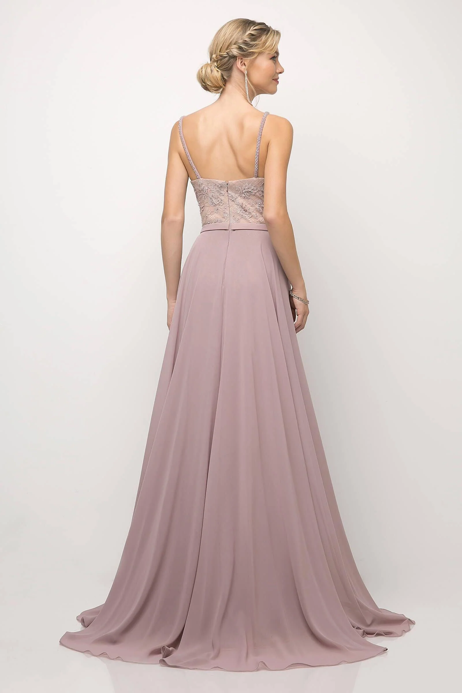 Cinderella Divine UT254 Long Beaded Lace Formal Evening Prom Gown