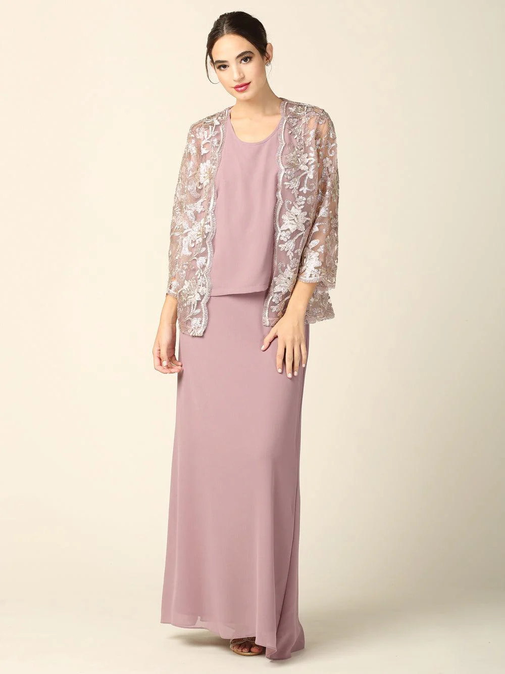 Mother of the Bride Long Formal Jacket Dress